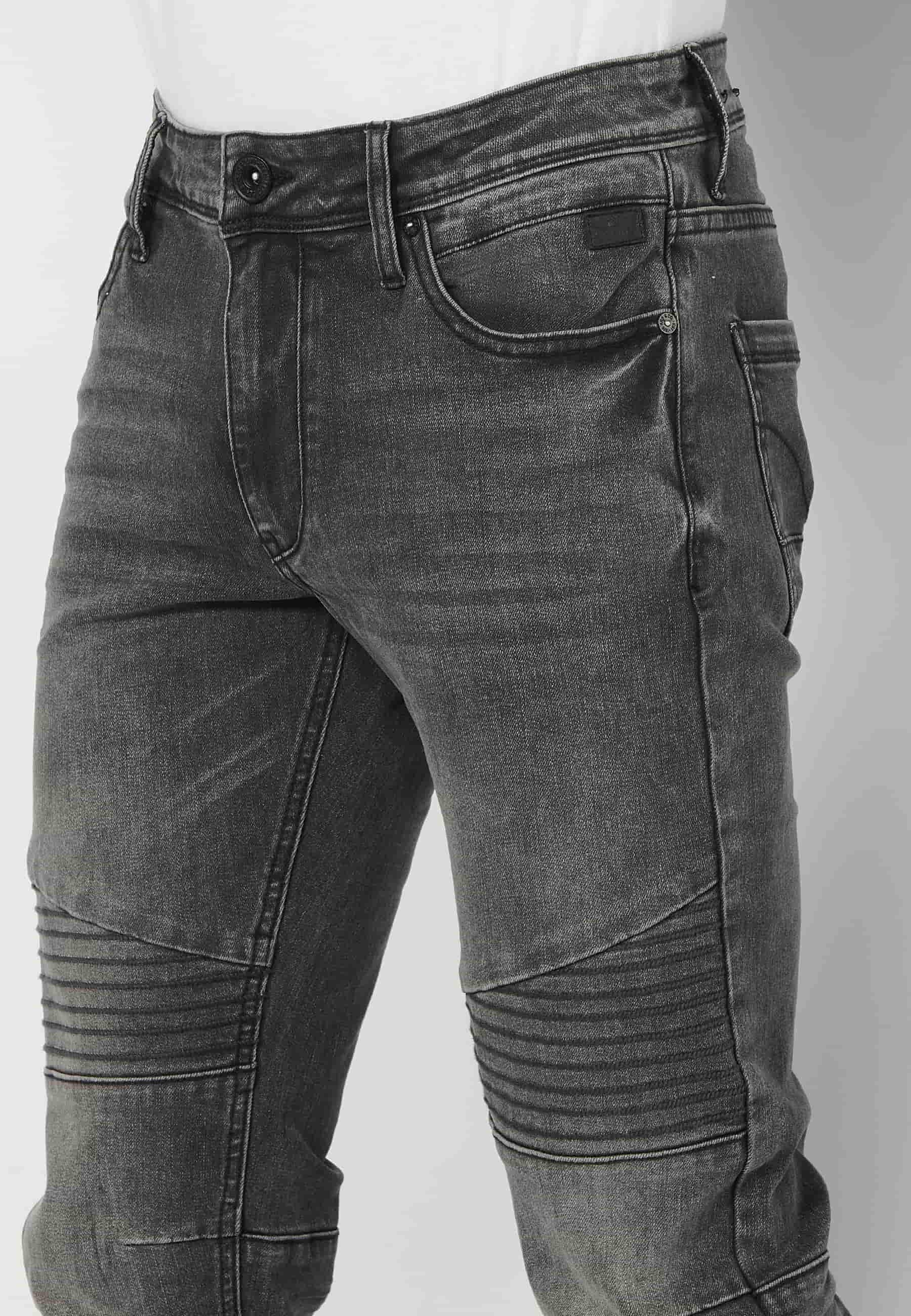 Long skinny fit pants, with five pockets, worn black color for Men 4