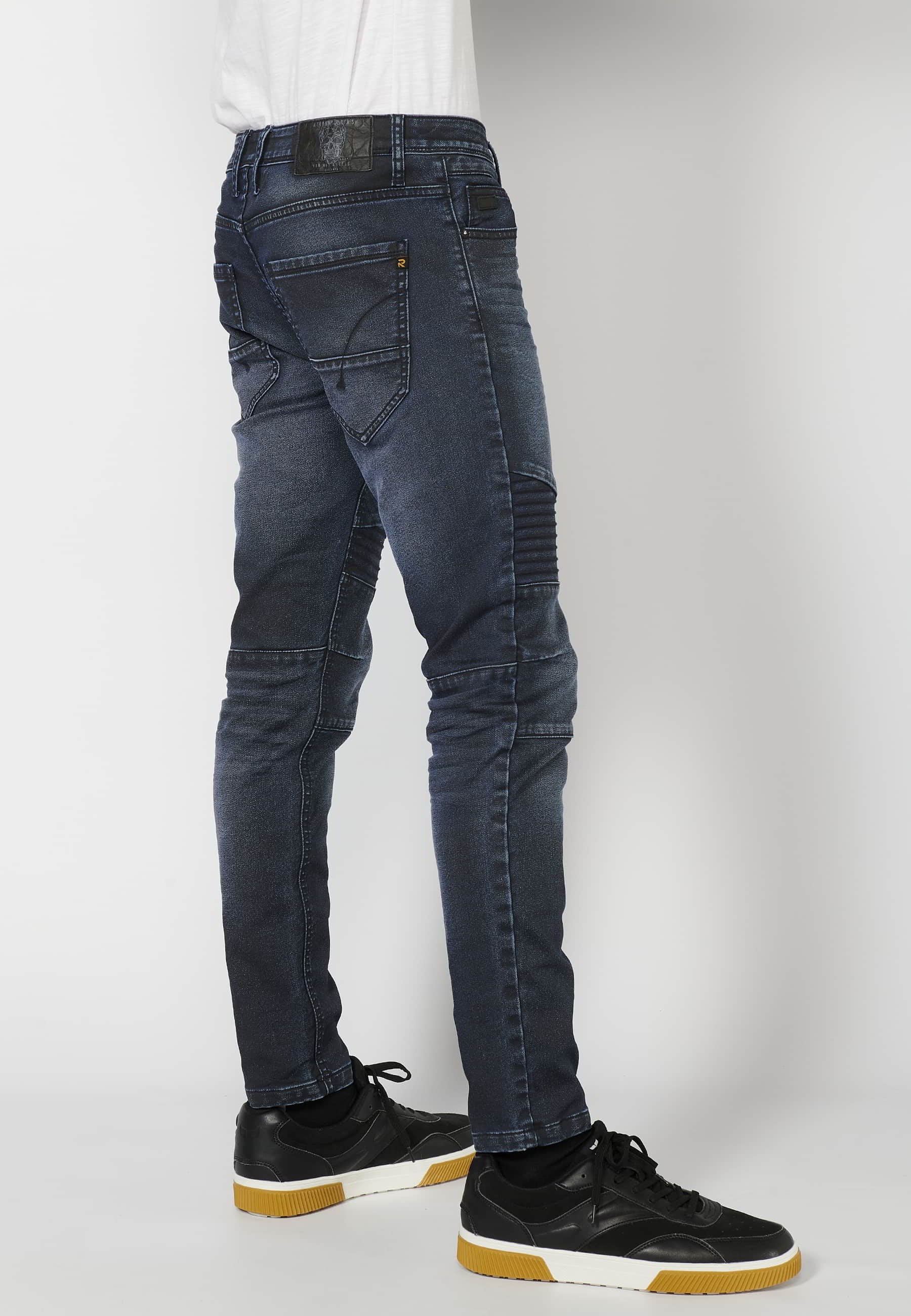 Dunkelblaue, lange Skinny-Jeans für Herren 5