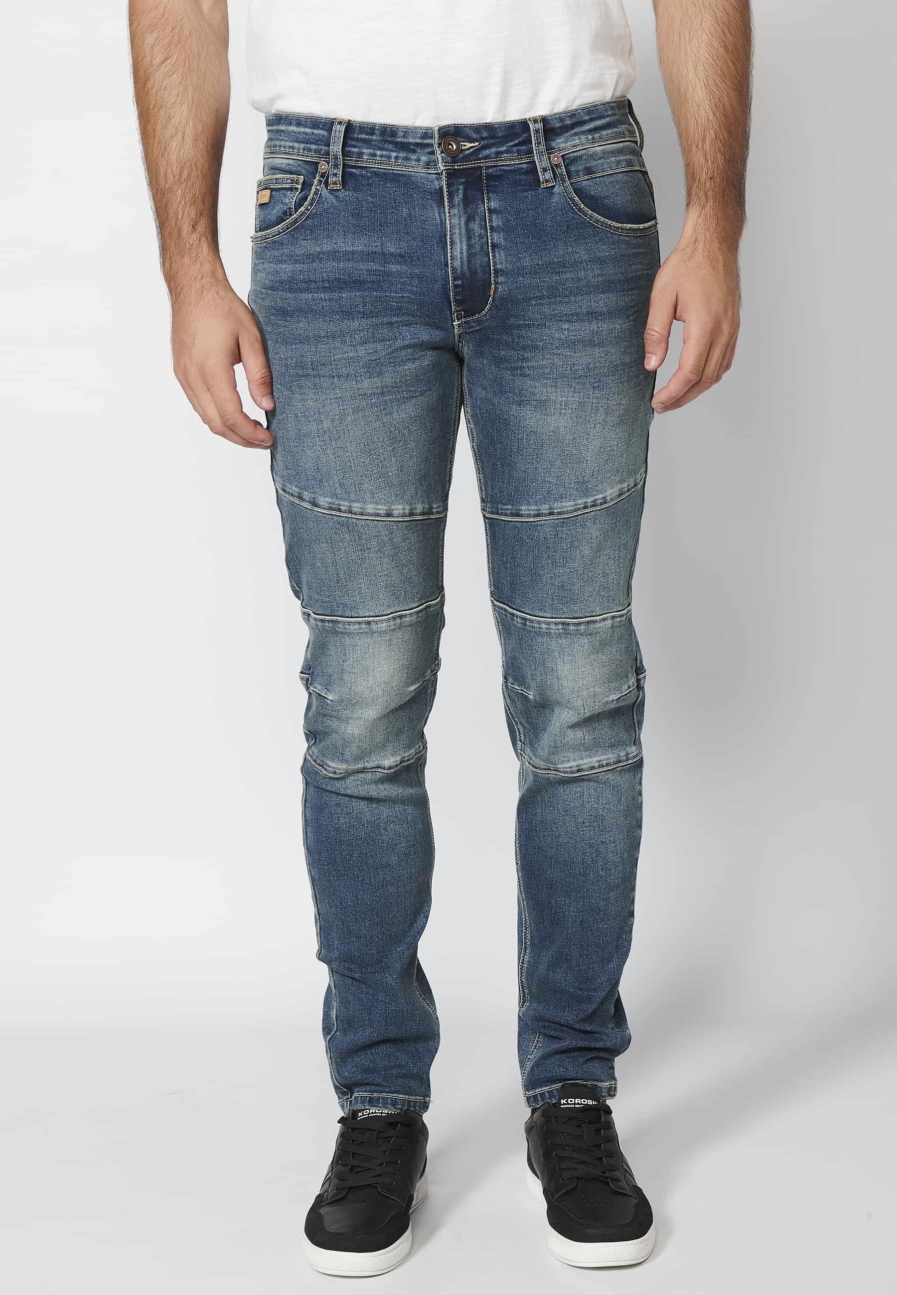 Pantalon en jean biker coupe skinny bleu avec détails aux genoux et cinq poches pour Homme 3
