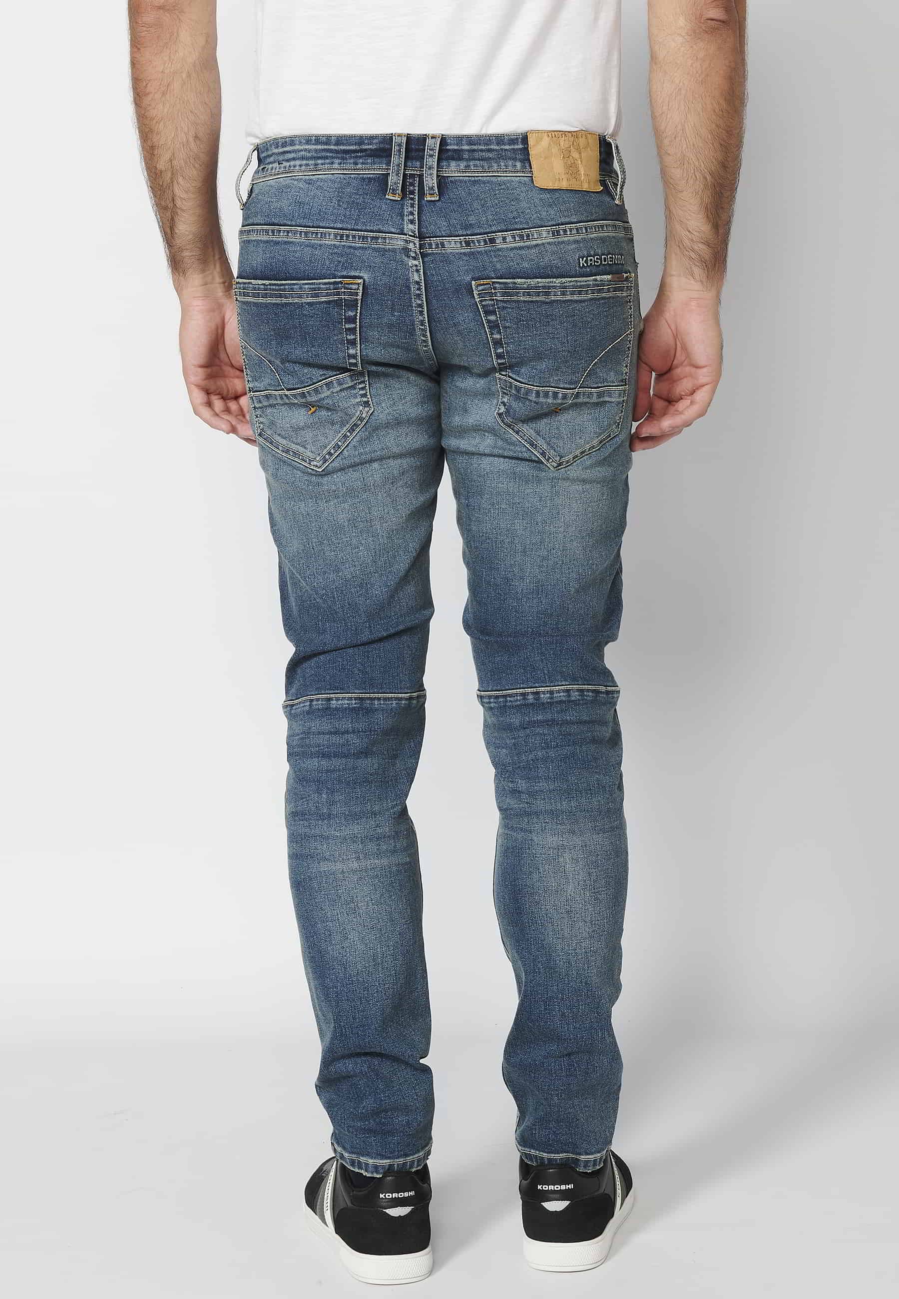 Pantalon en jean biker coupe skinny bleu avec détails aux genoux et cinq poches pour Homme 2