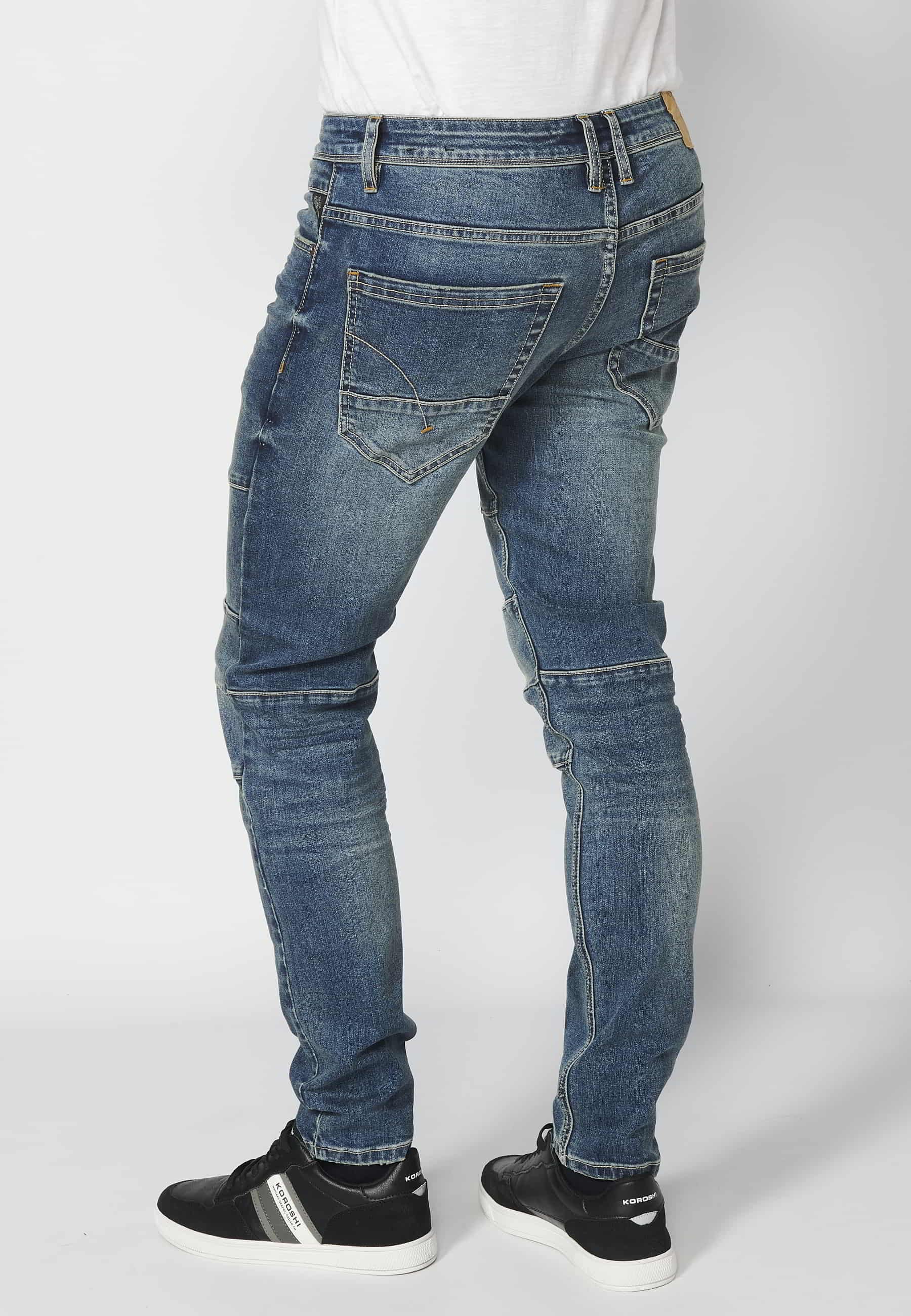 Pantalon en jean biker coupe skinny bleu avec détails aux genoux et cinq poches pour Homme 6