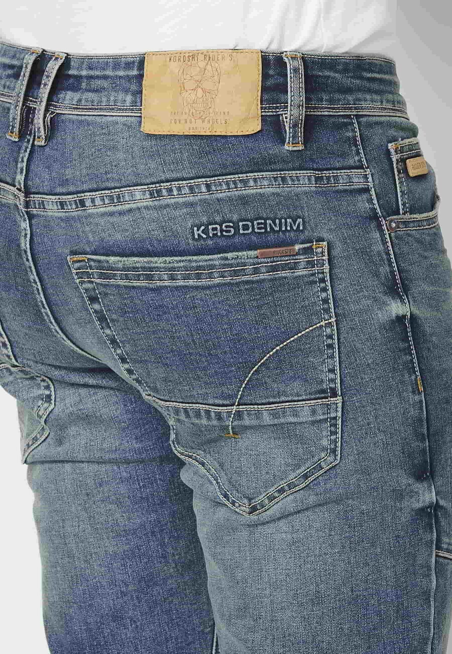 Pantalon en jean biker coupe skinny bleu avec détails aux genoux et cinq poches pour Homme 8