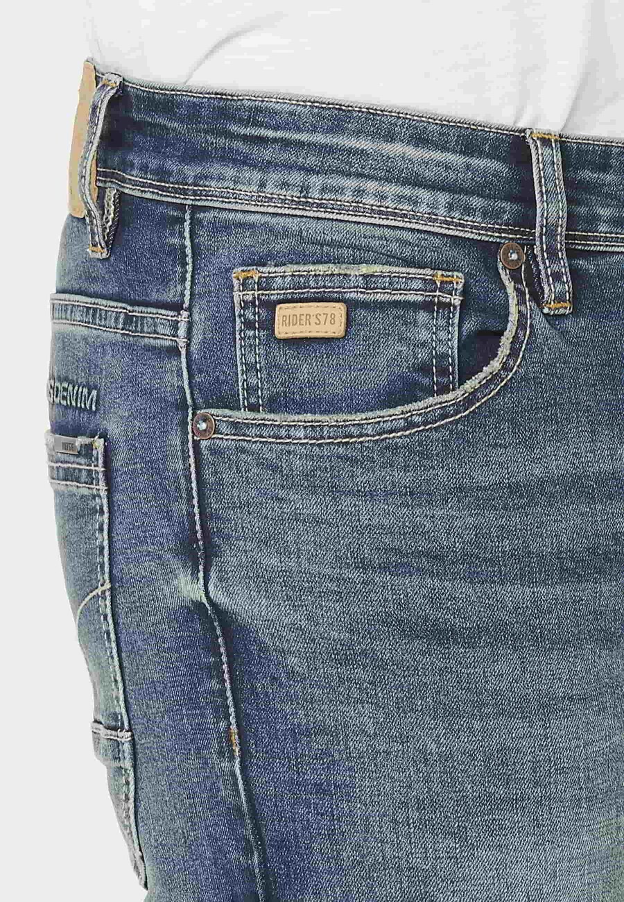 Pantalon en jean biker coupe skinny bleu avec détails aux genoux et cinq poches pour Homme 7
