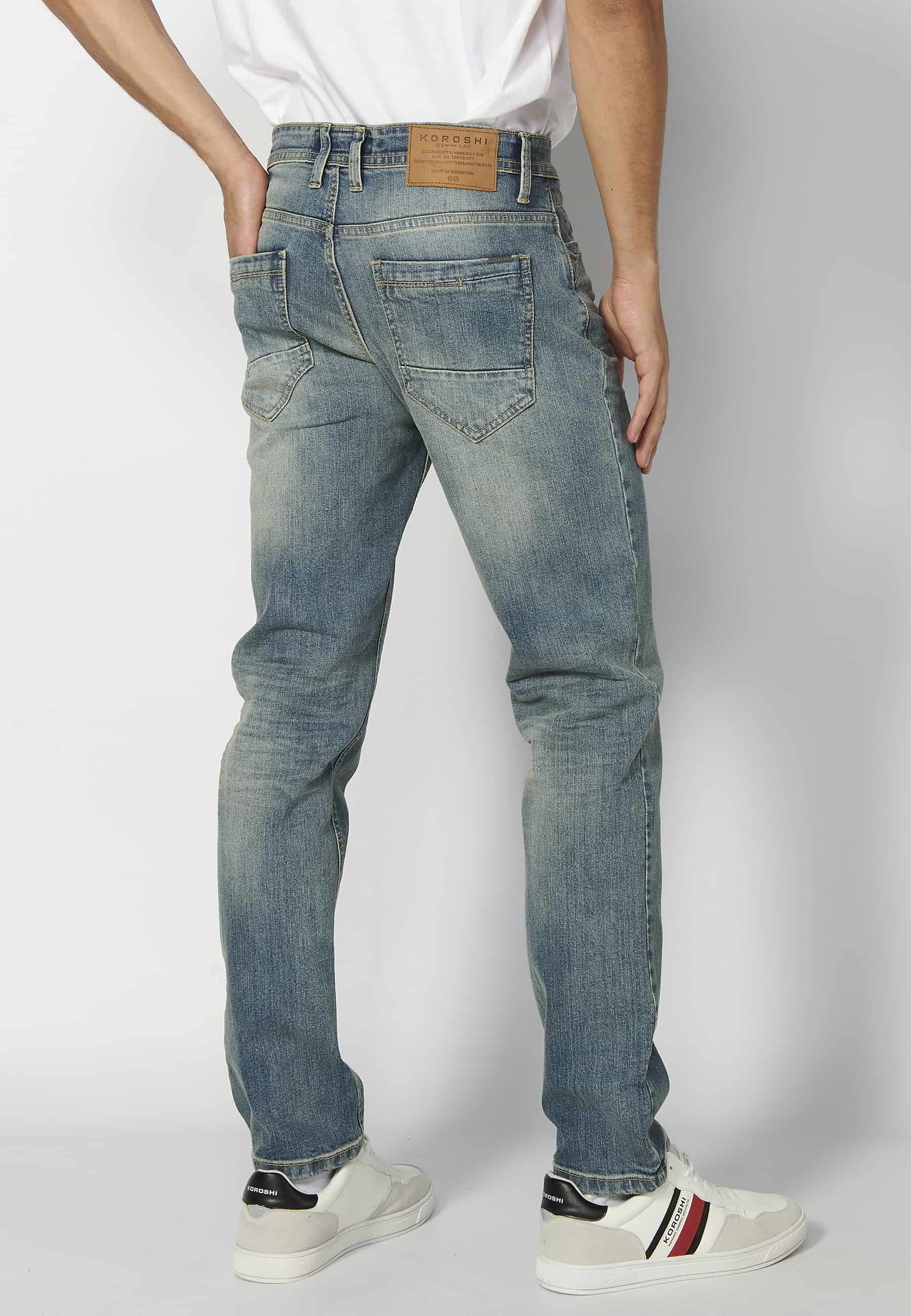 Pantalón largo super skinny, con cinco bolsillos, color gris desgastado para Hombre 2