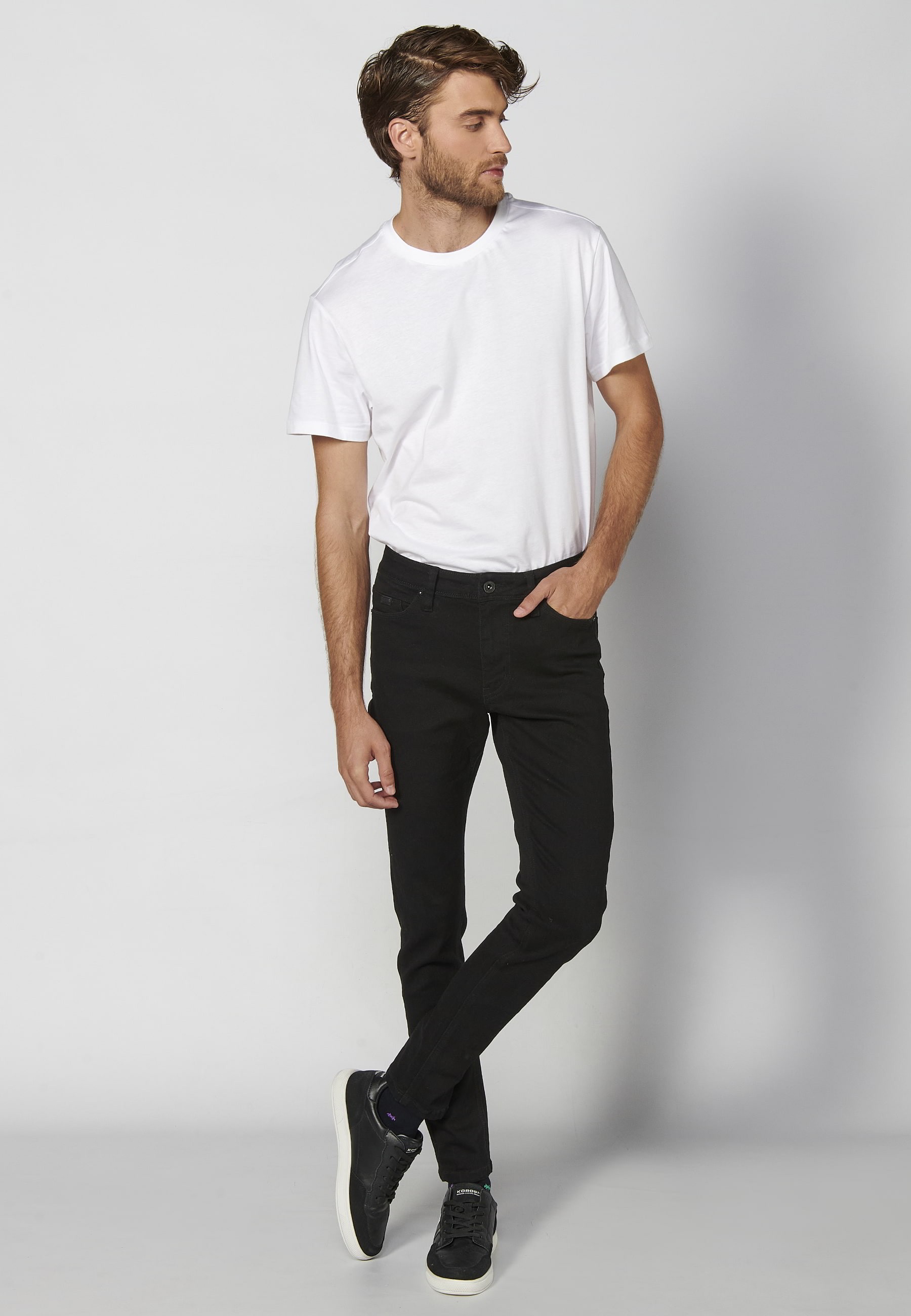 Long super skinny fit jeans with five pockets in Black Denim for Men