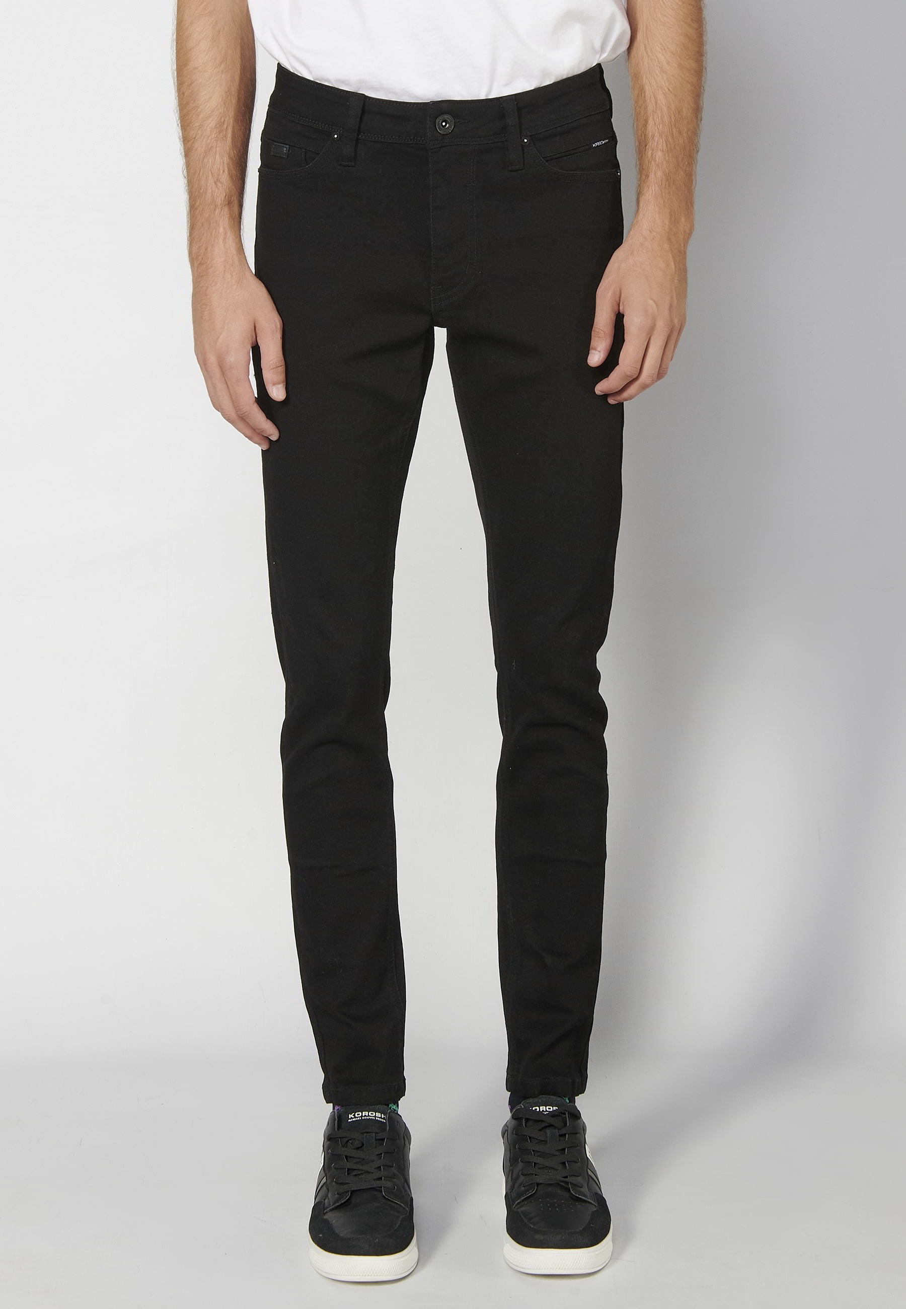 Pantalón largo jeans super skinny fit con cinco bolsillos color Denim Negro para Hombre