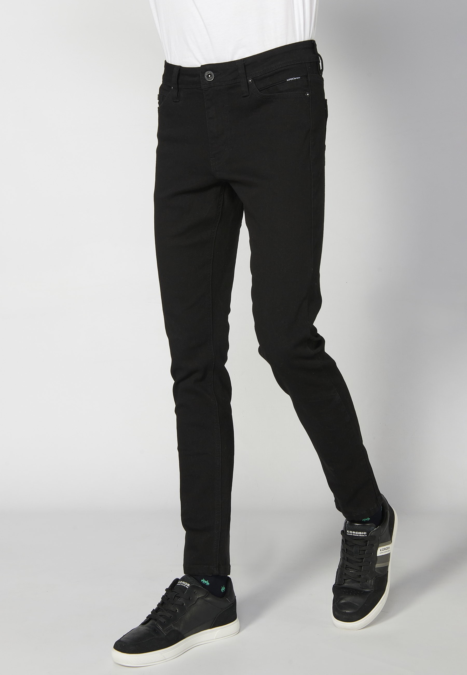 Long super skinny fit jeans with five pockets in Black Denim for Men