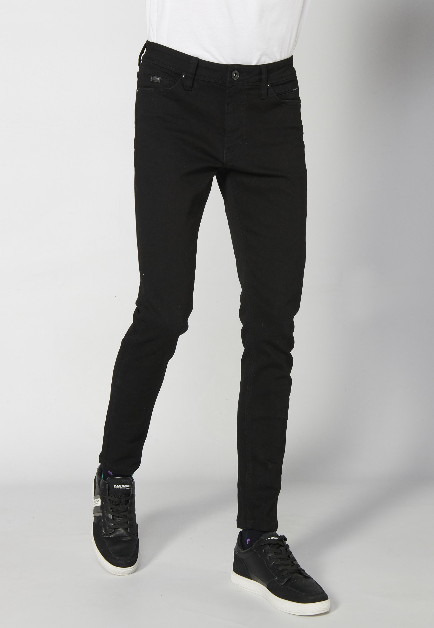 Long super skinny fit jeans with five pockets in Black Denim for Men