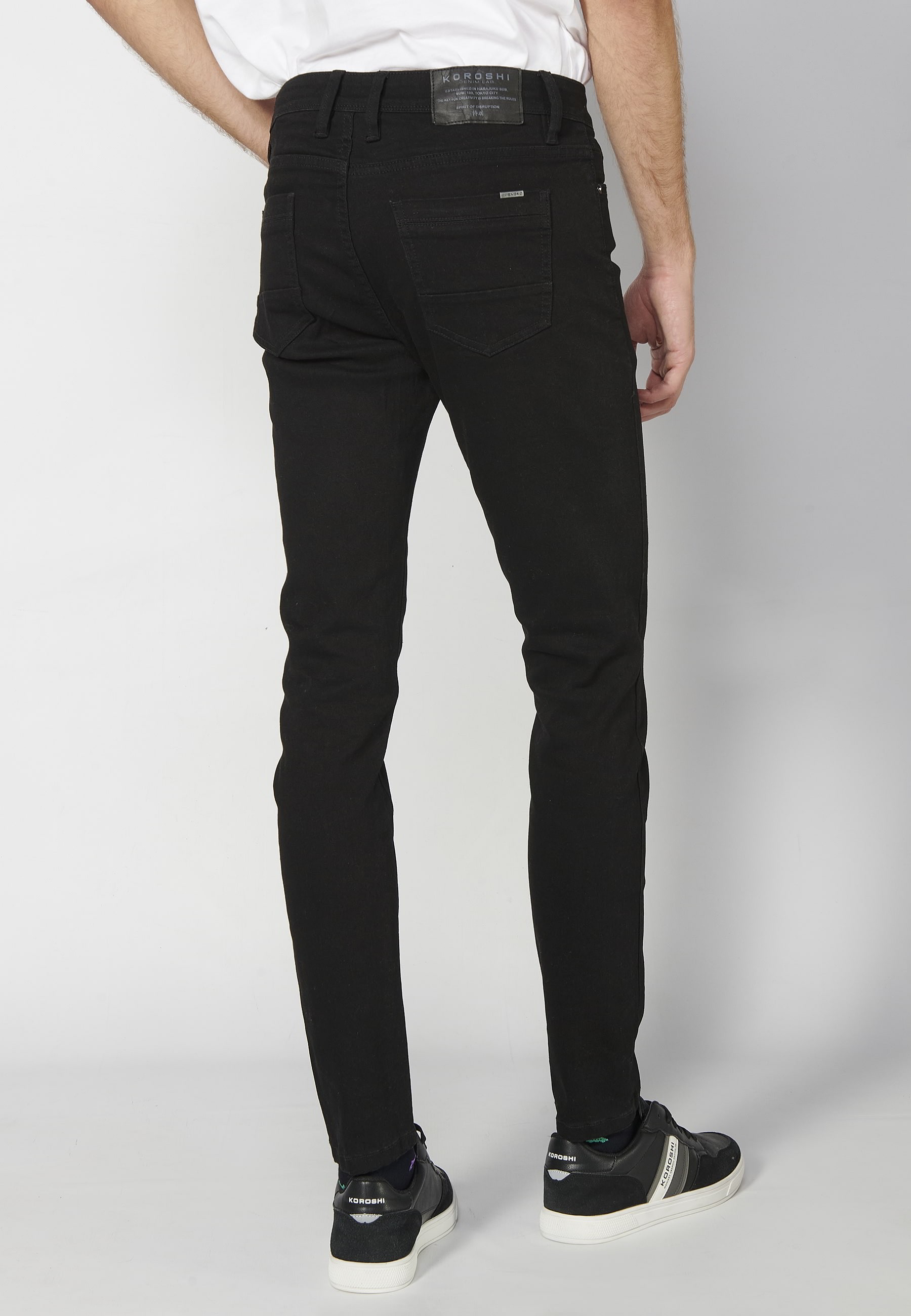 Long super skinny fit jeans with five pockets in Black Denim for Men