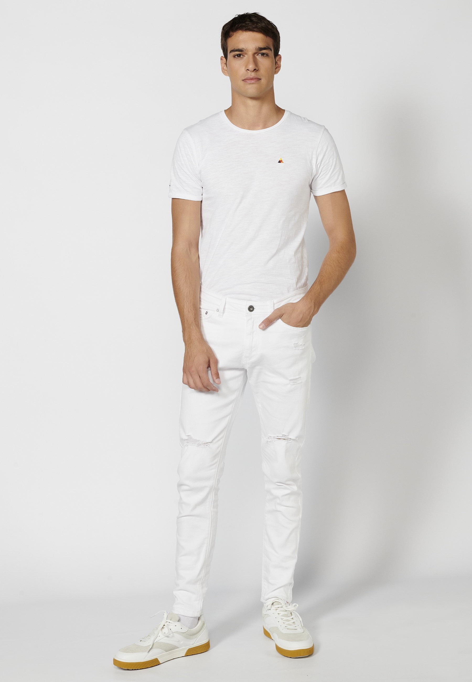 Super skinny long pants with broken details in White for Men