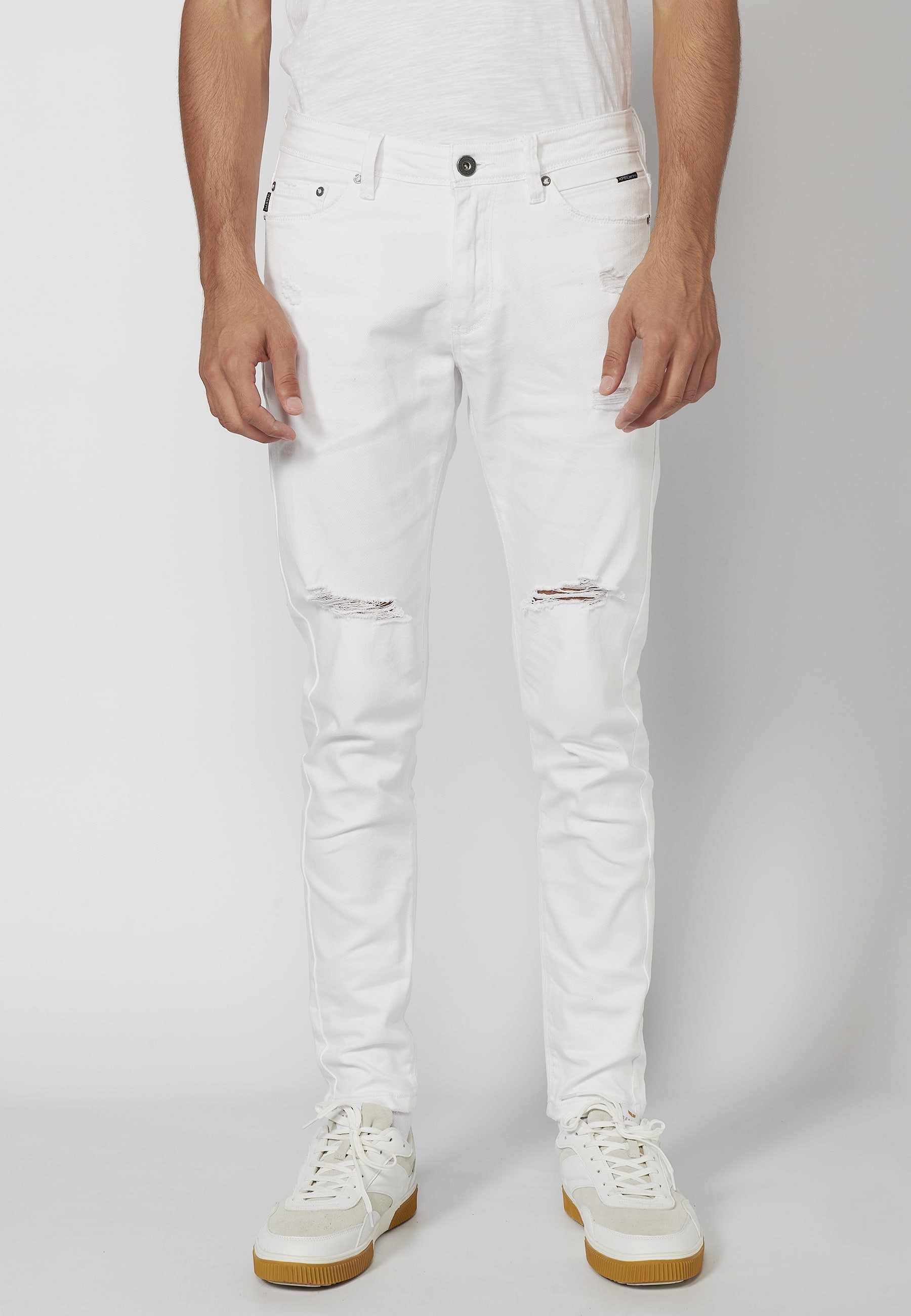 Pantalón largo super skinny detalles rotos color Blanco para Hombre 6