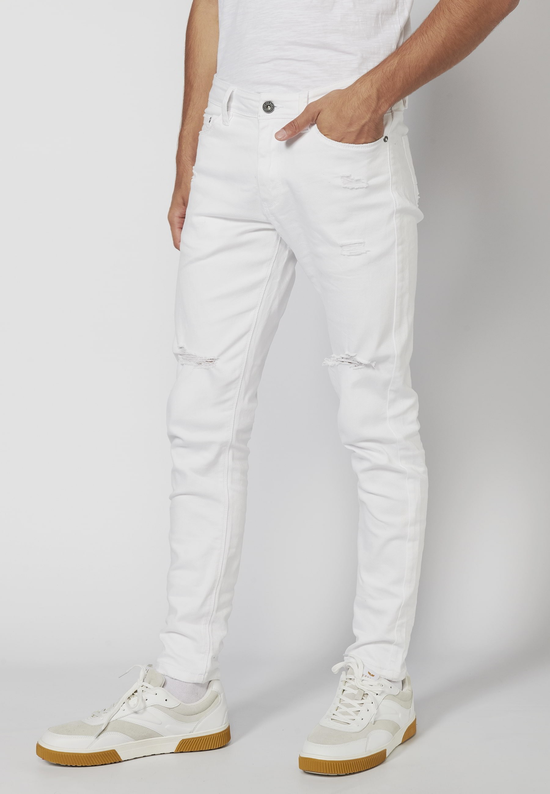 Pantalón largo super skinny detalles rotos color Blanco para Hombre 2