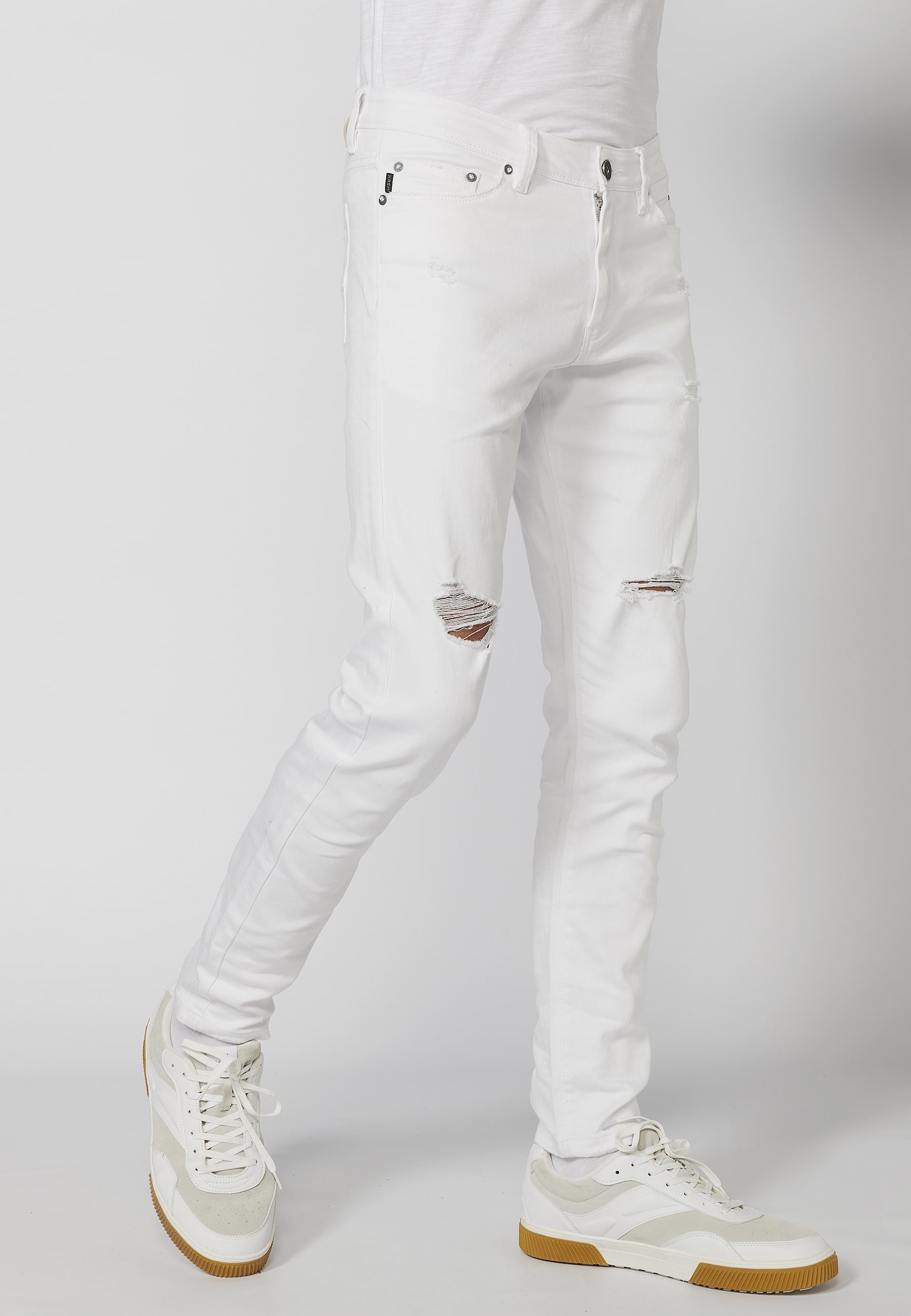 Pantalons llargs super skinny detalls trencats color Blanc per a Home 3
