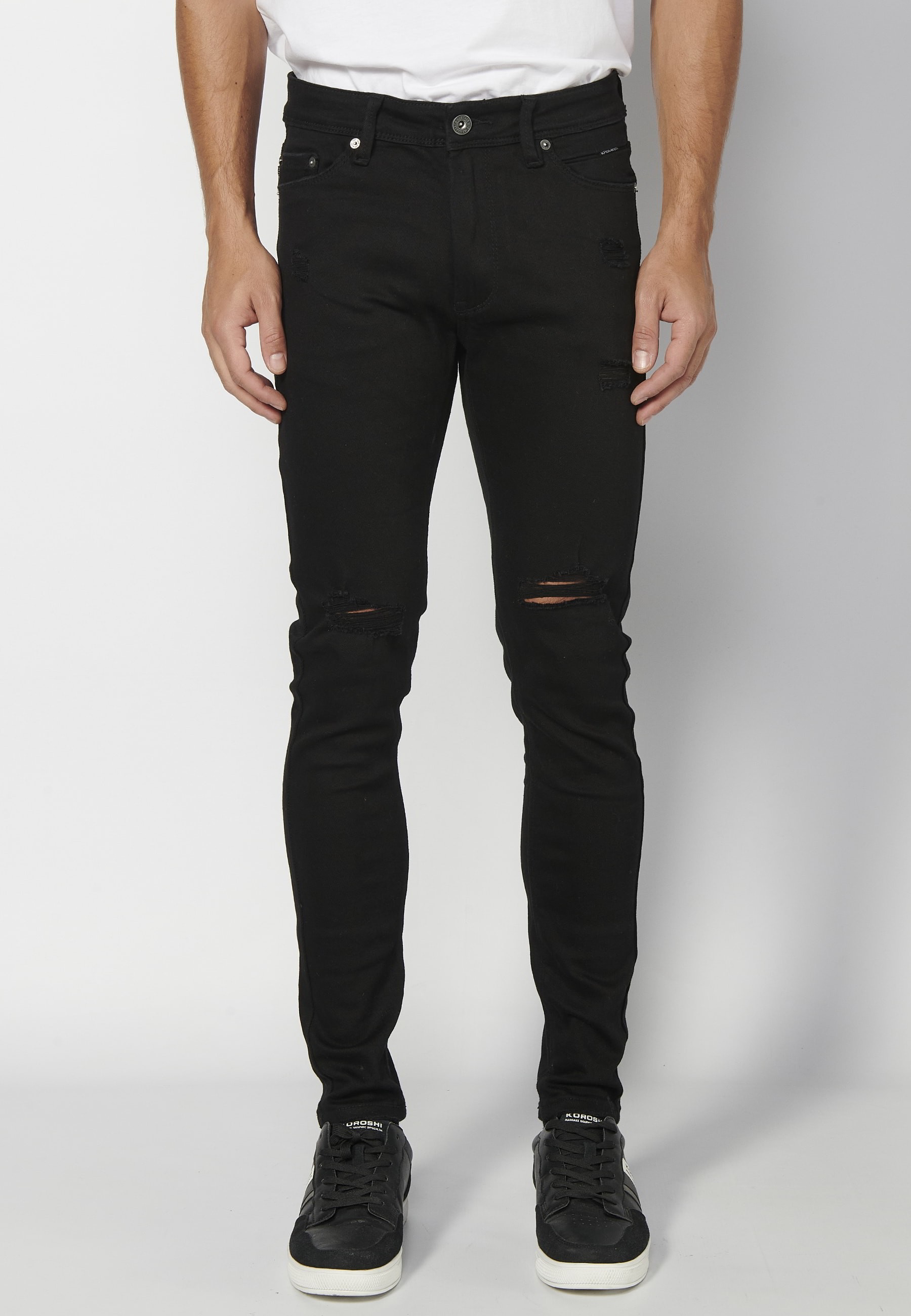 Pantalons llargs super skinny, amb cinc butxaques, color Negre per a Home 3