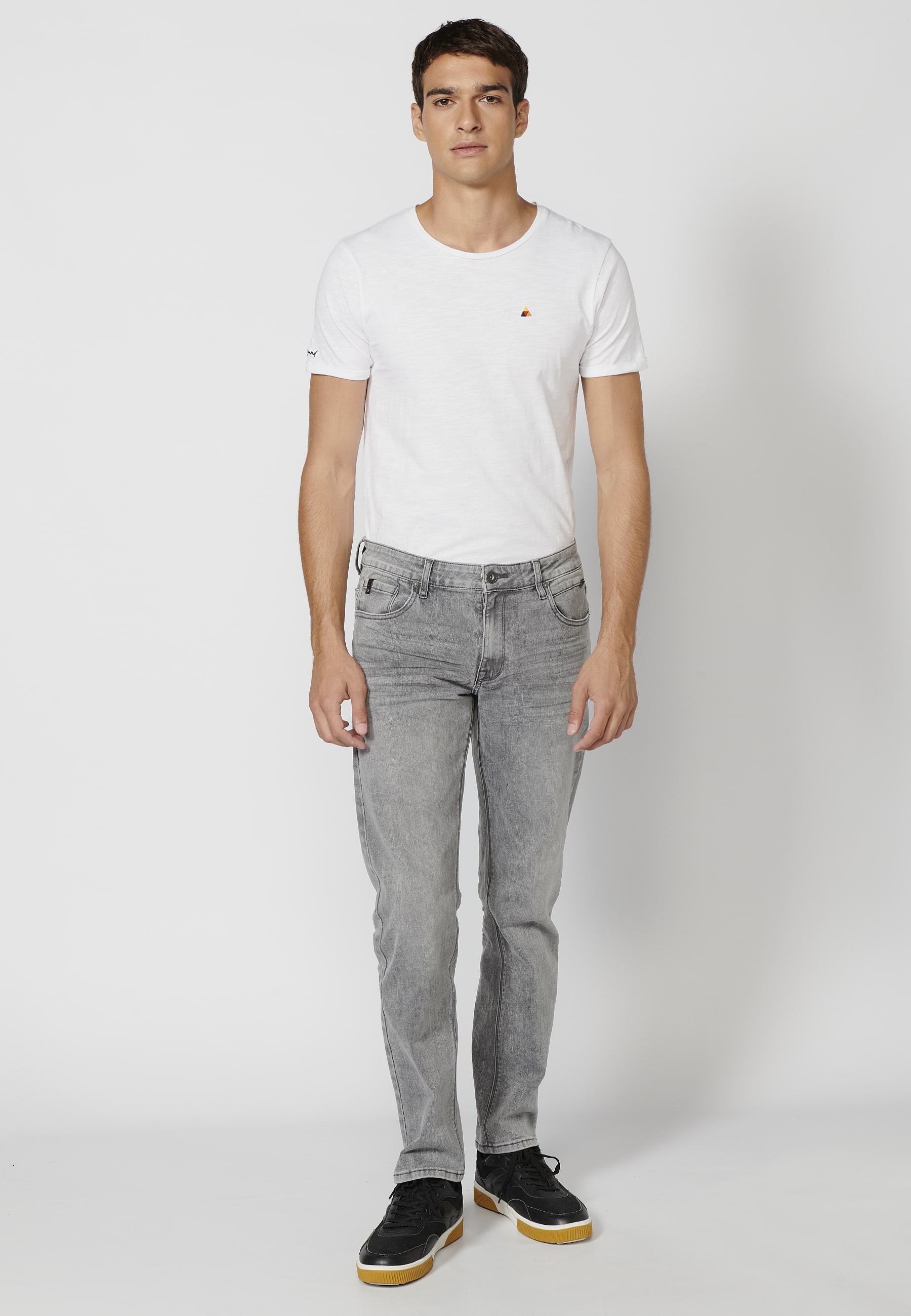 Pantalon long stretch gris cinq poches coupe classique pour Homme