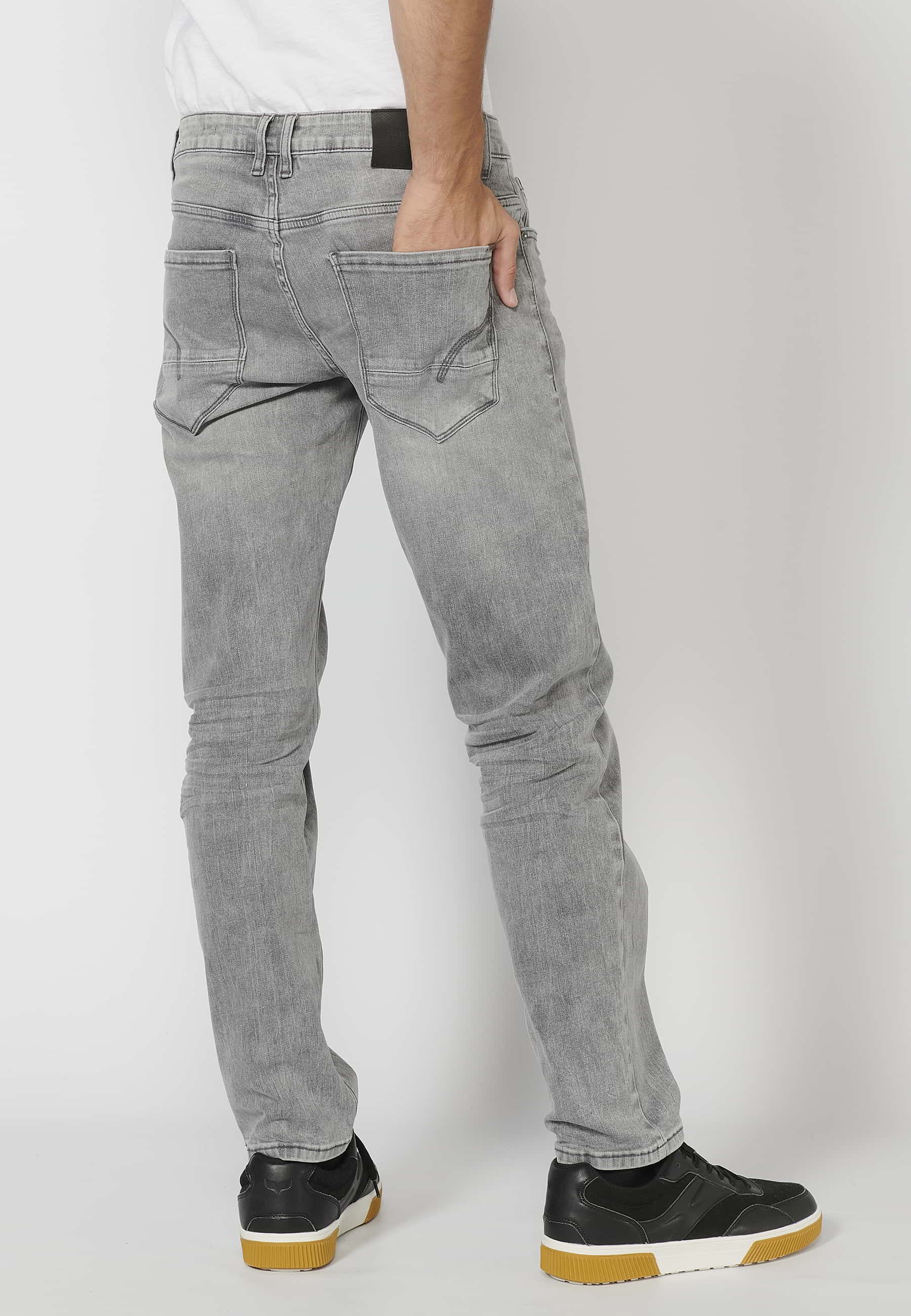 Pantalon long stretch gris cinq poches coupe classique pour Homme 1