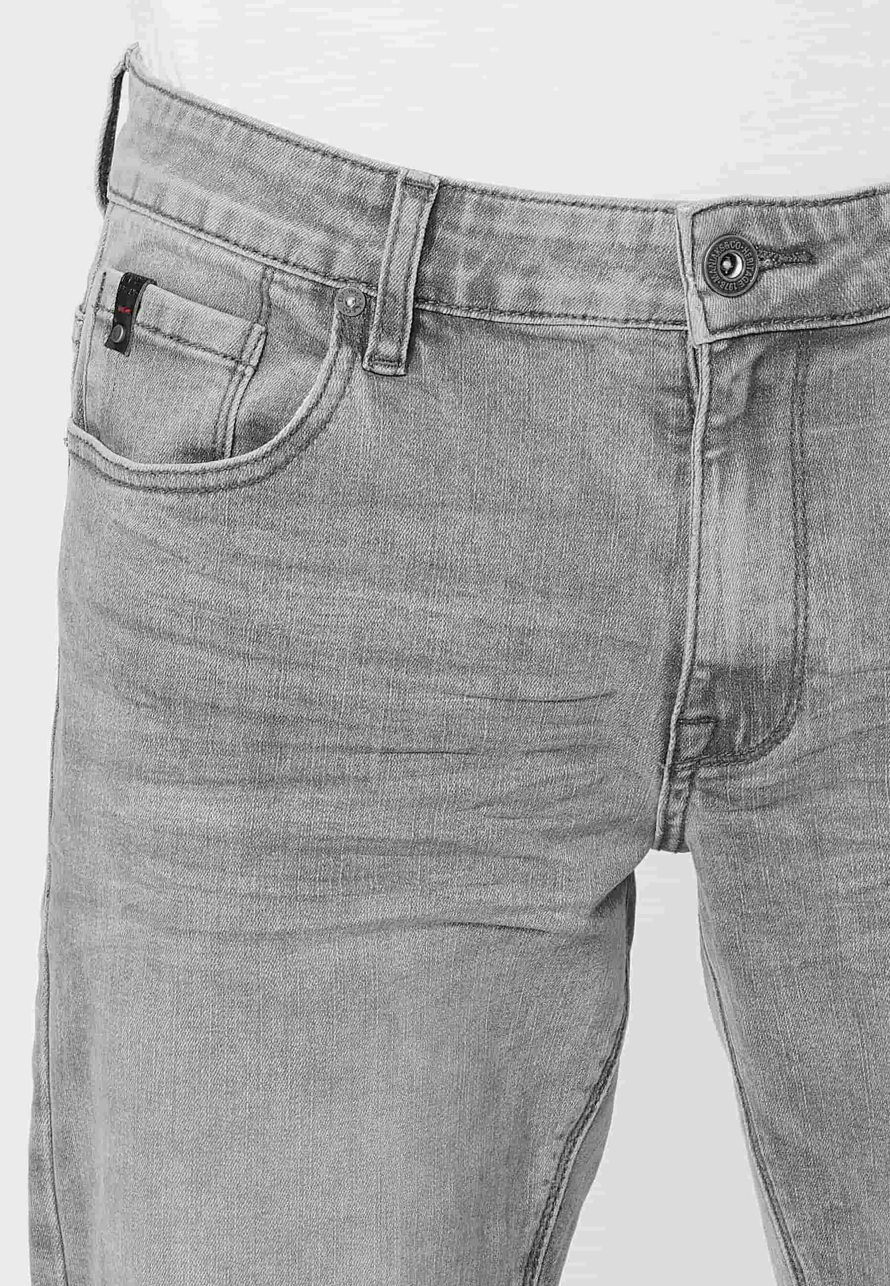 Pantalon long stretch gris cinq poches coupe classique pour Homme 2