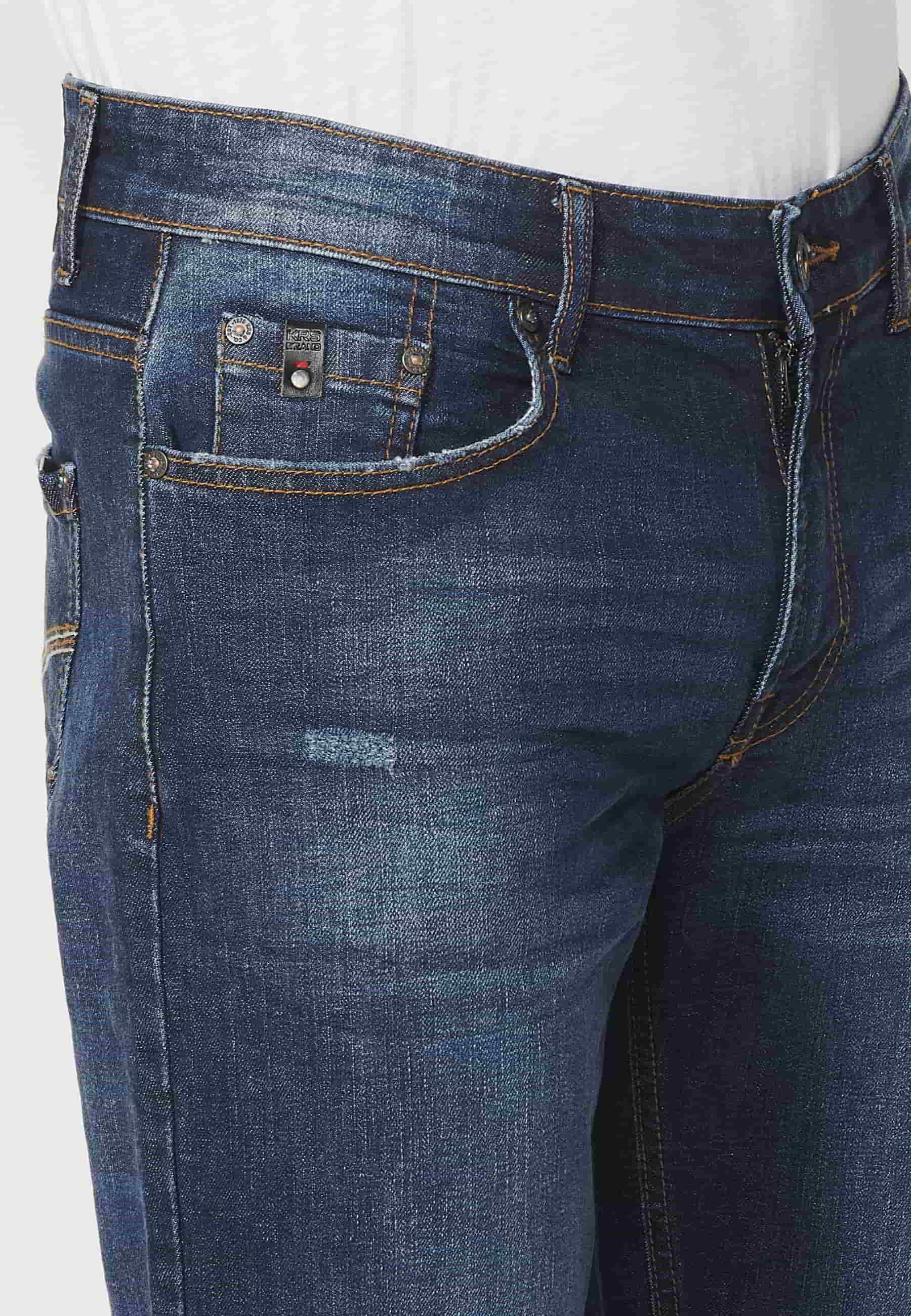 Pantalón largo jeans straigth regular fit, color Azul Medio, para hombres