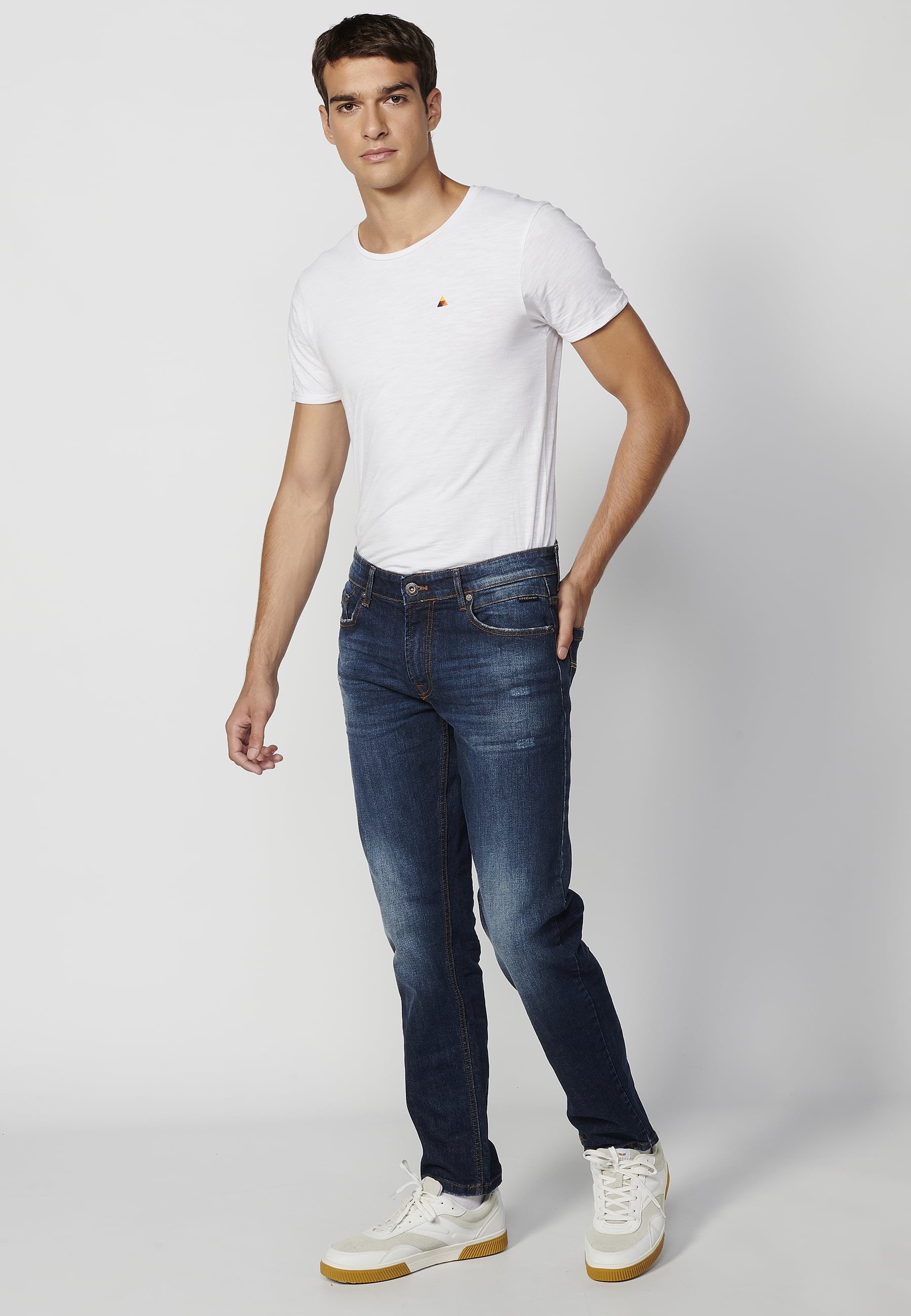 Jean stretch coupe régulière, couleur Bleu Moyen, pour homme