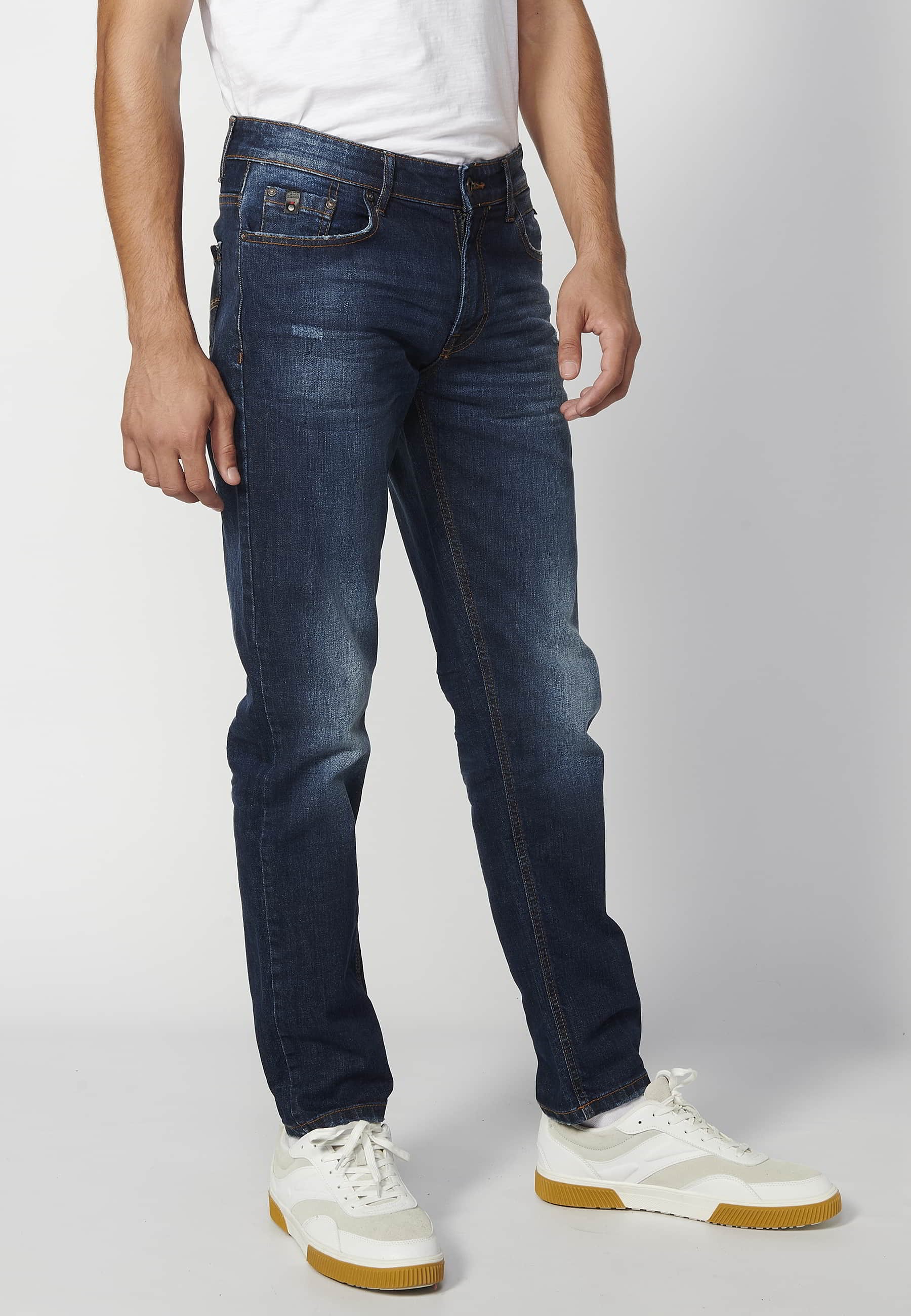 Pantalons llargs jeans strech regular fit, color Blau Mitjà, per a homes