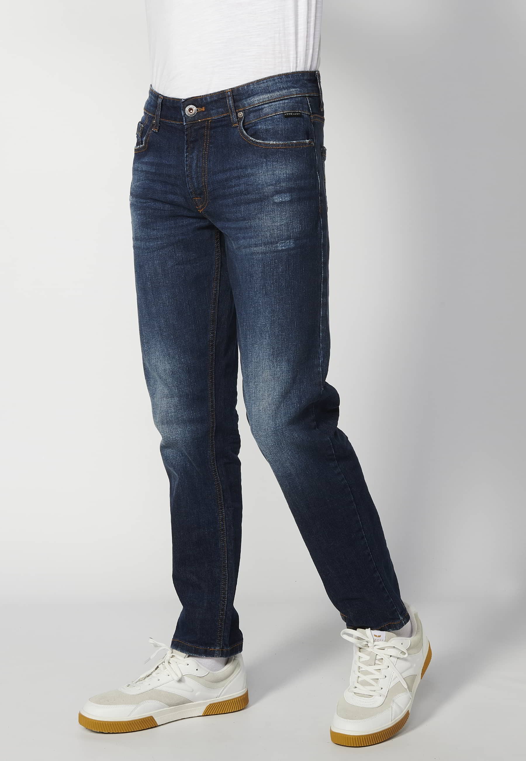 Pantalons llargs jeans strech regular fit, color Blau Mitjà, per a homes