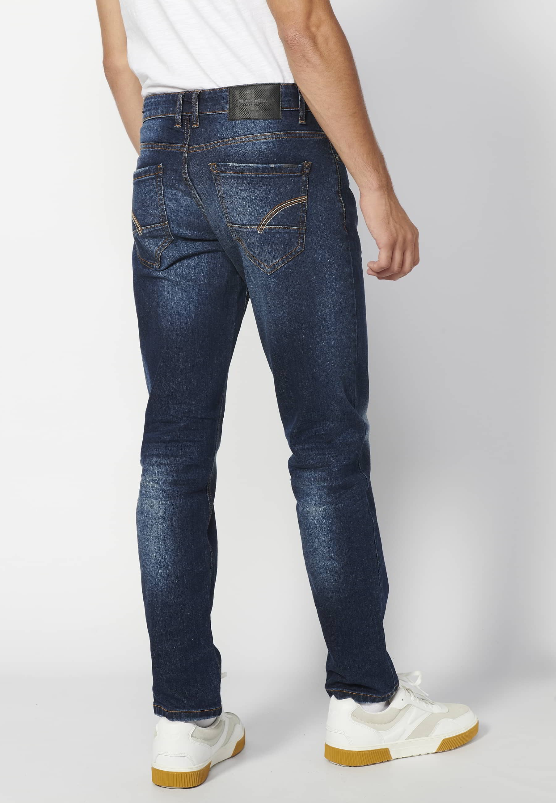 Pantalons llargs jeans strech regular fit, color Blau Mitjà, per a homes