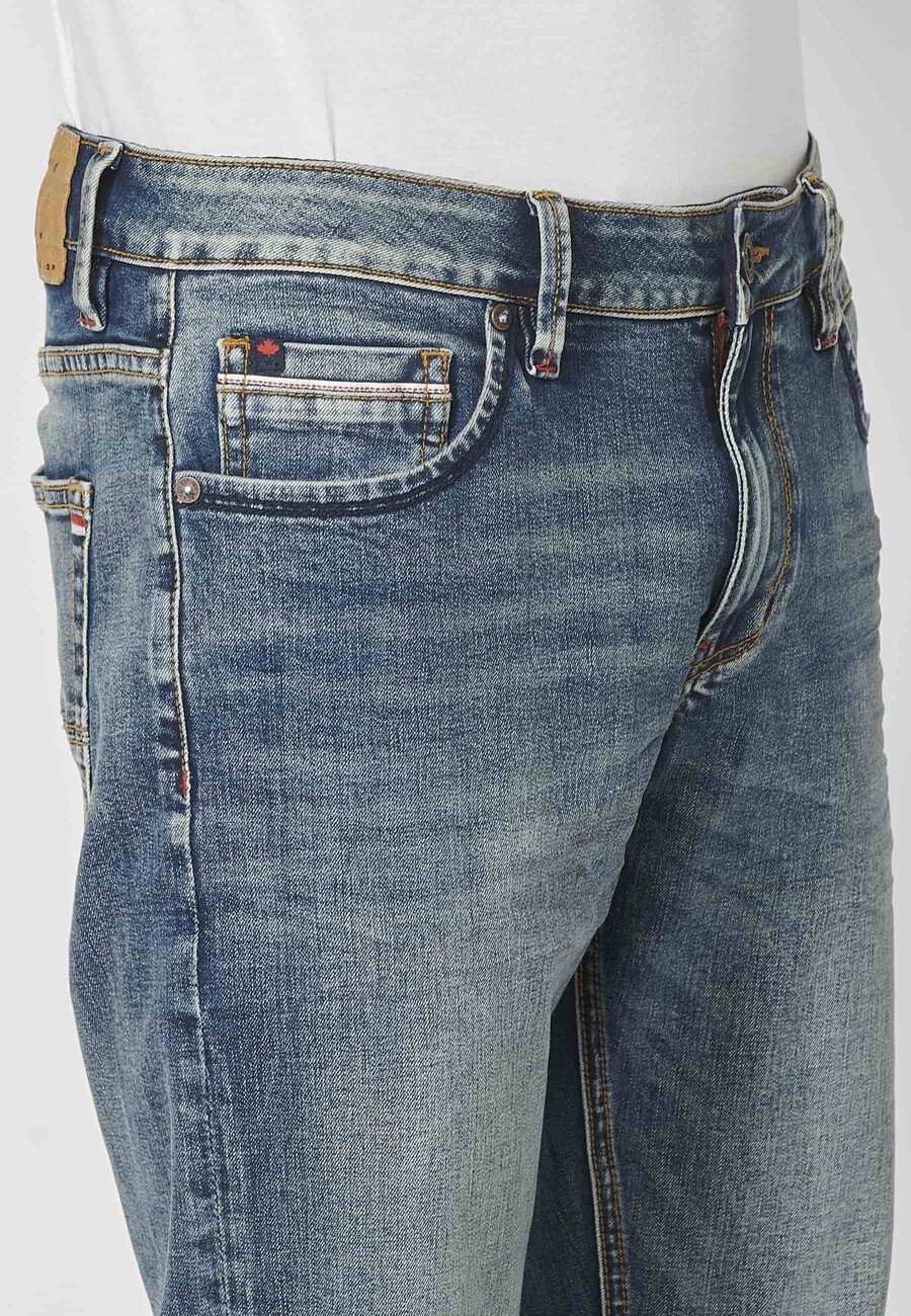 Long stretch regular fit distressed five-pocket blue pants for Men 6