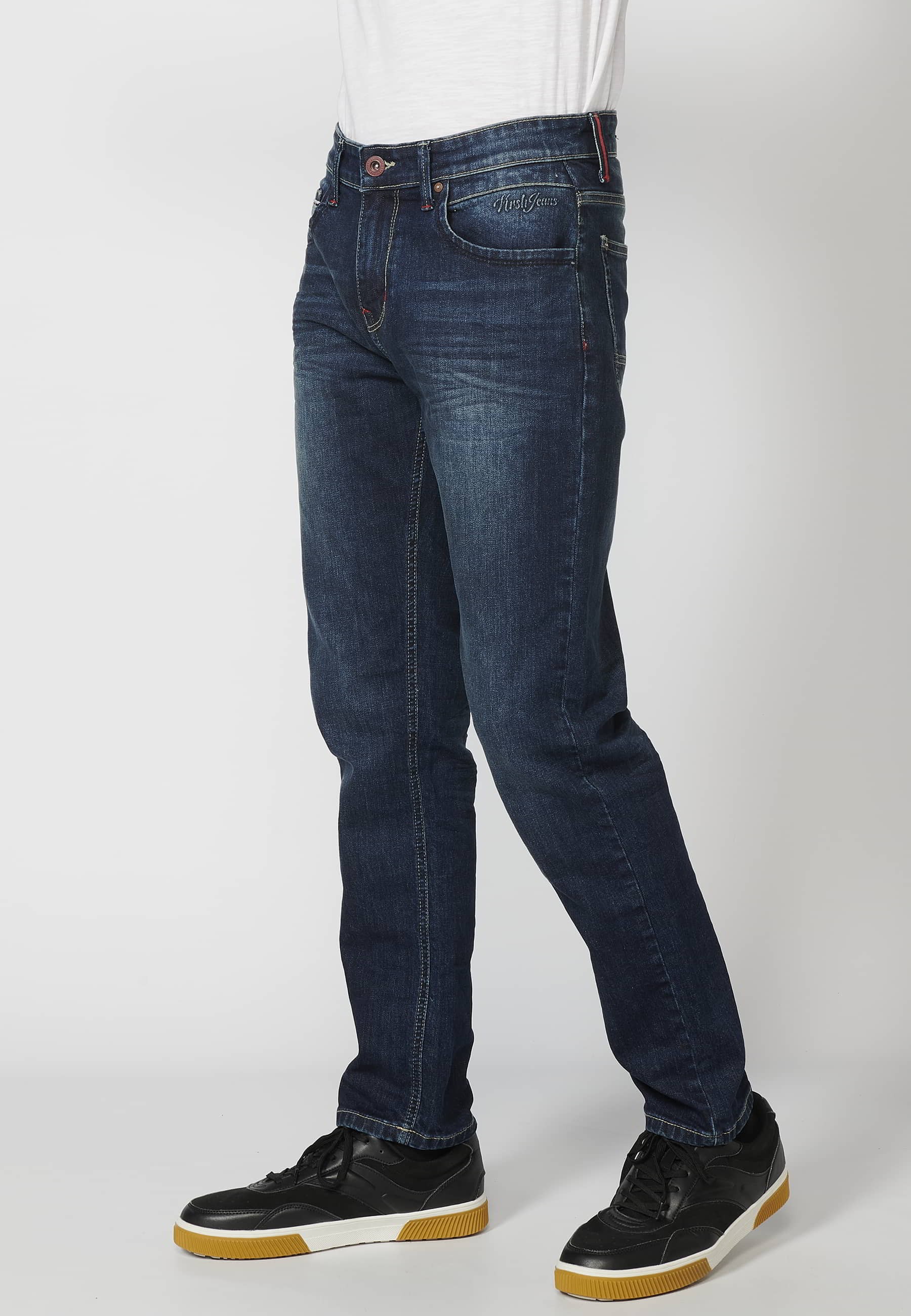 Dark Blue Stretch Regular Fit Jeans for Men