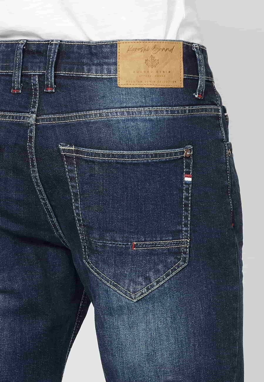 Dark Blue Stretch Regular Fit Jeans for Men 7
