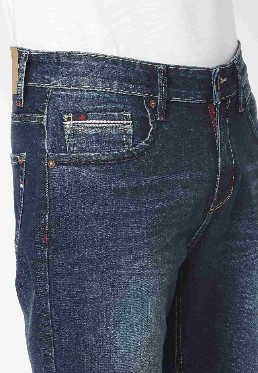 Dark Blue Stretch Regular Fit Jeans for Men 6