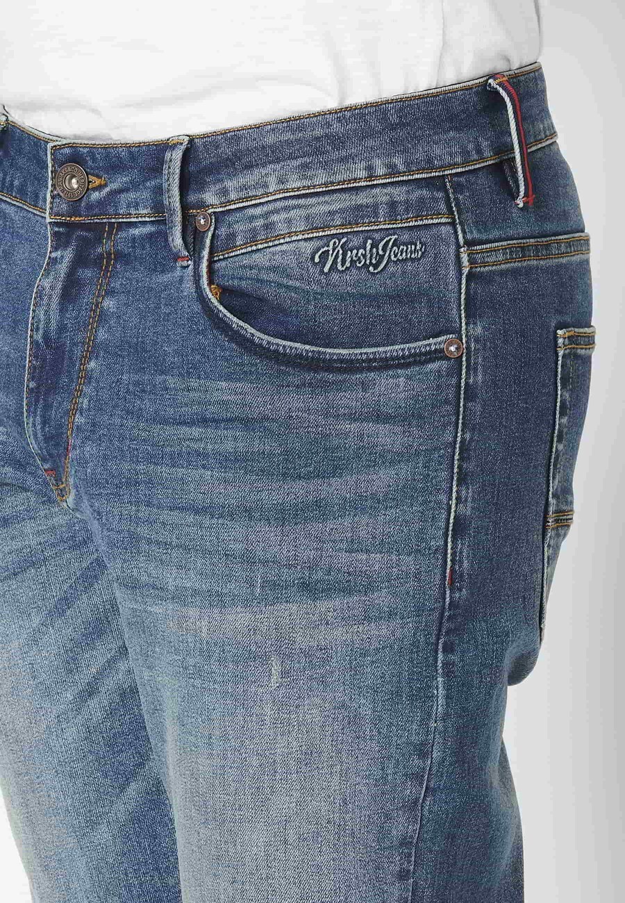 Blue regular fit stretch jeans with five pockets for Men 9