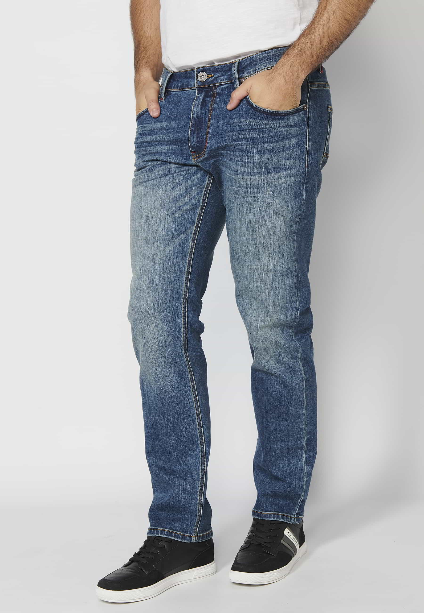Pantalón largo jeans straigth regular fit con cinco bolsillos color Azul para Hombre