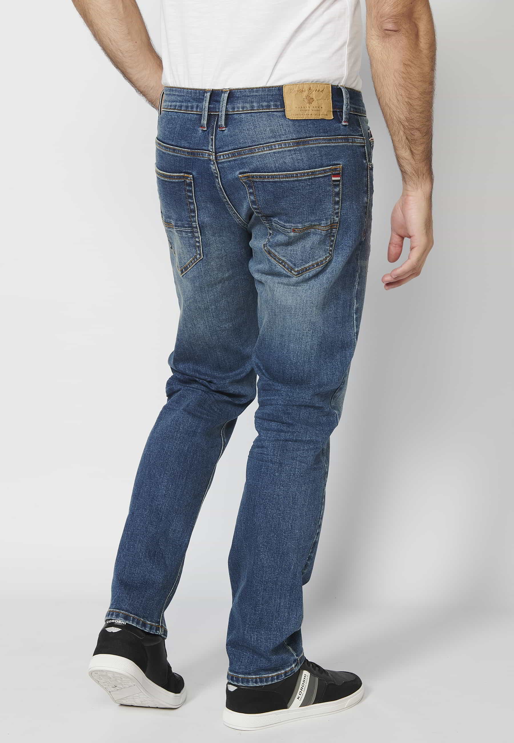 Blue regular fit stretch jeans with five pockets for Men