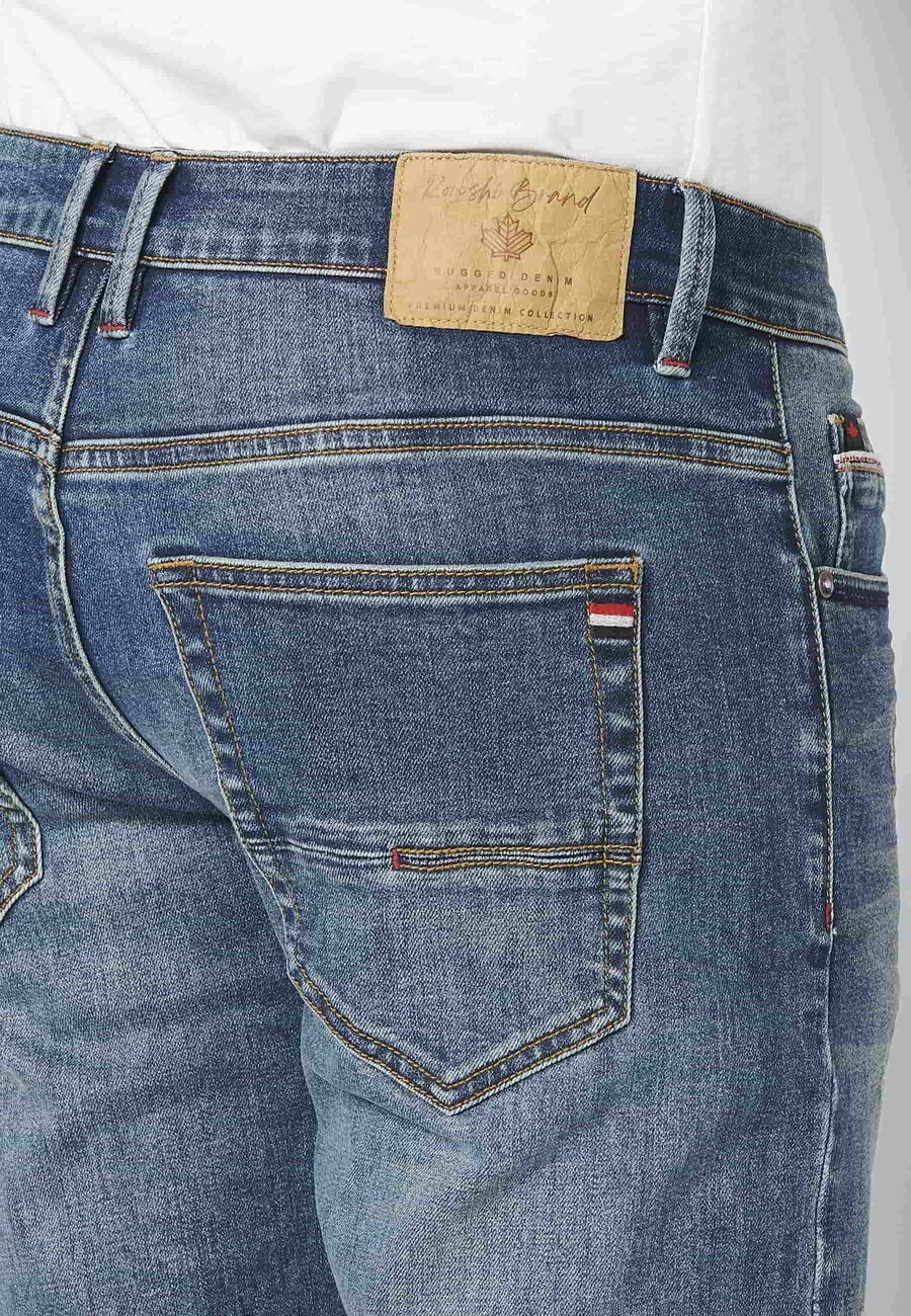 Blue regular fit stretch jeans with five pockets for Men 8