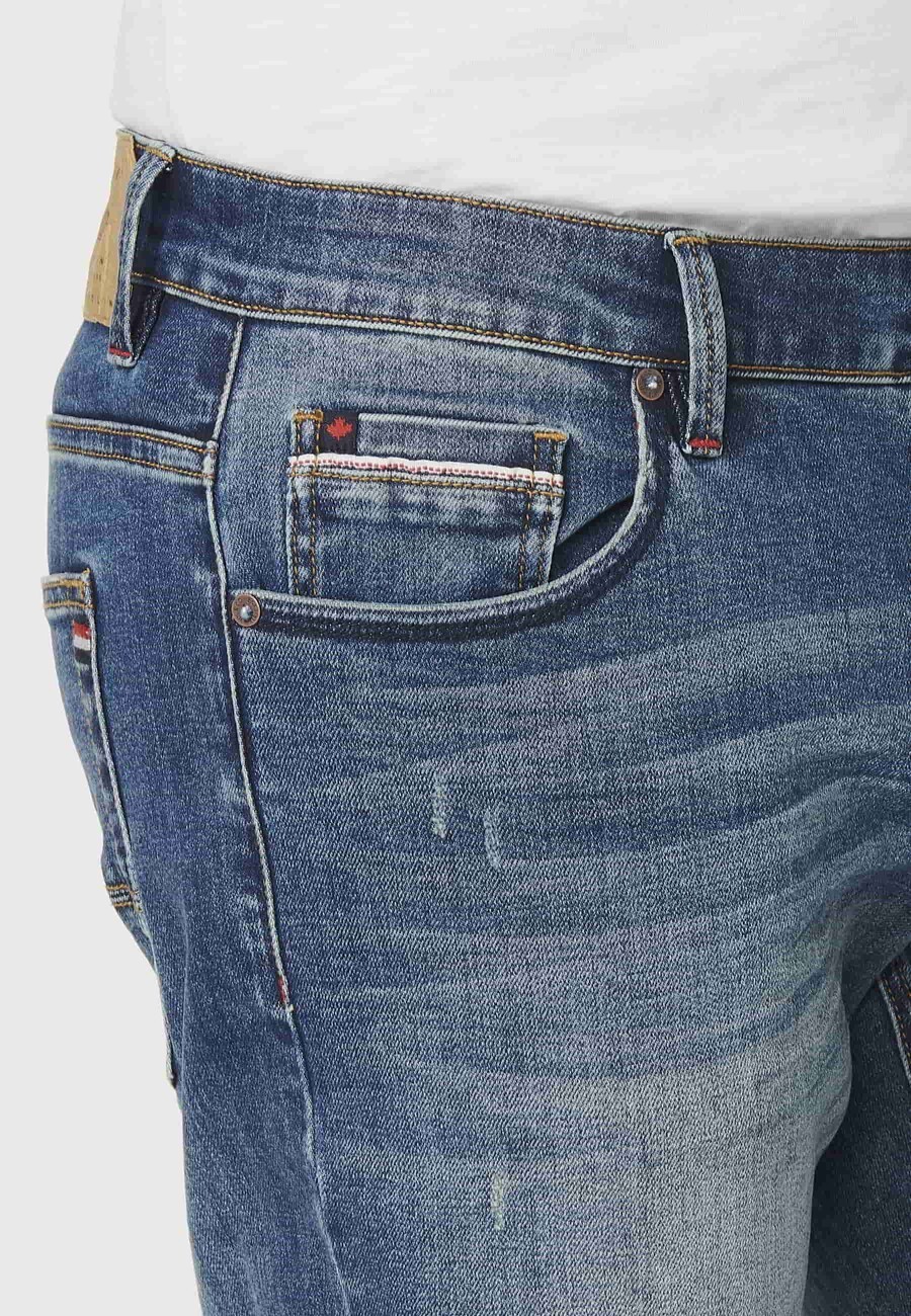 Blue regular fit stretch jeans with five pockets for Men 7