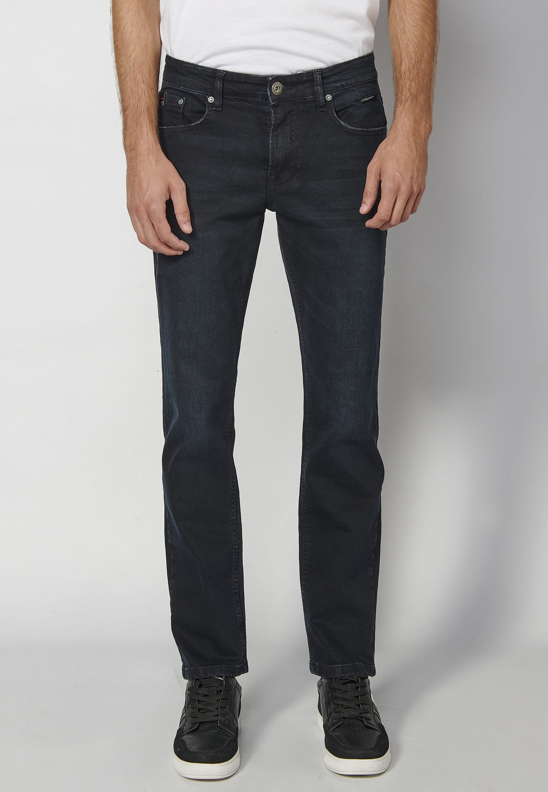 Pantalón largo jeans straigth regular fit con cinco bolsillos color Azul oscuro para Hombre