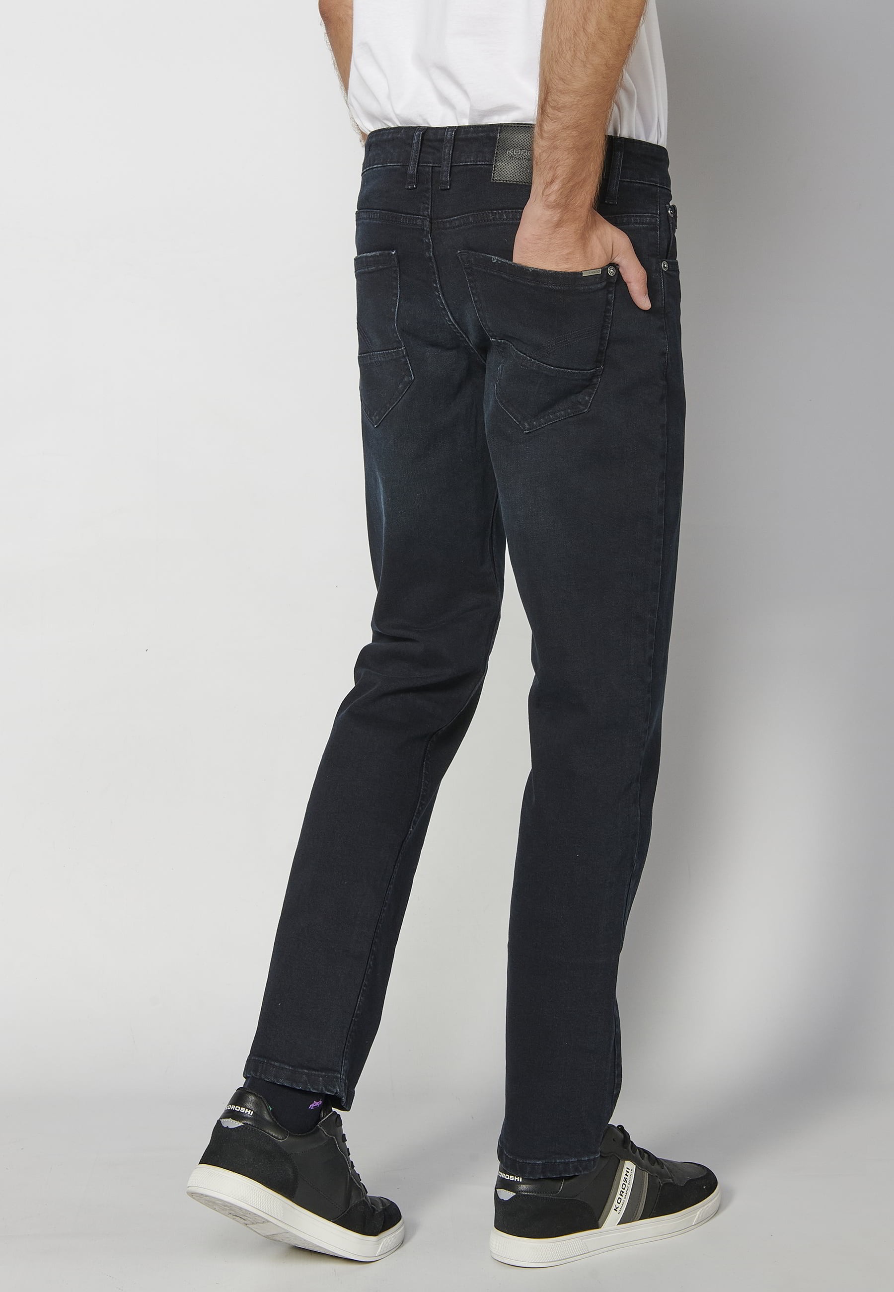 Pantalons llargs jeans strech regular fit amb cinc butxaques color Blau fosc per a Home