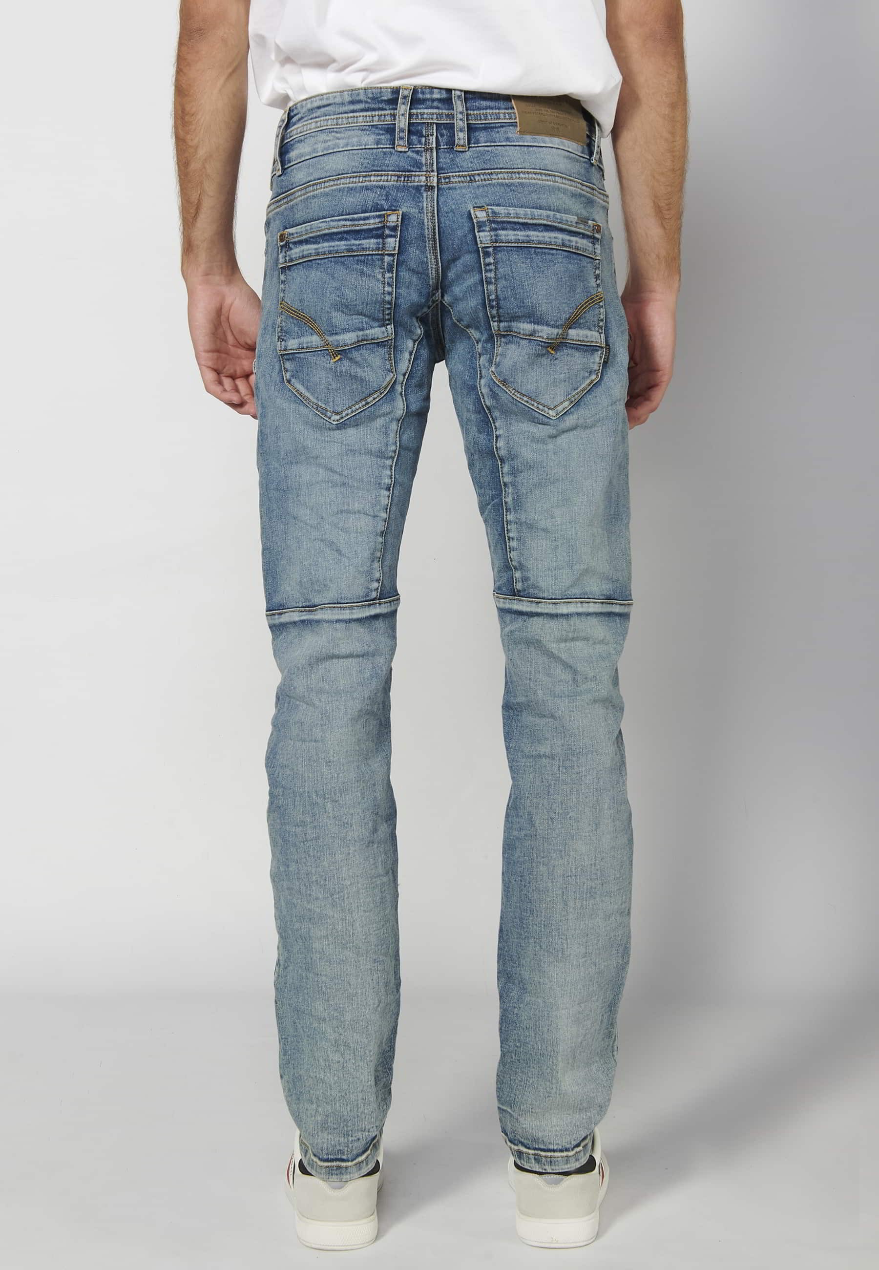 Light Blue long regular fit workwear pants with four pockets for Men