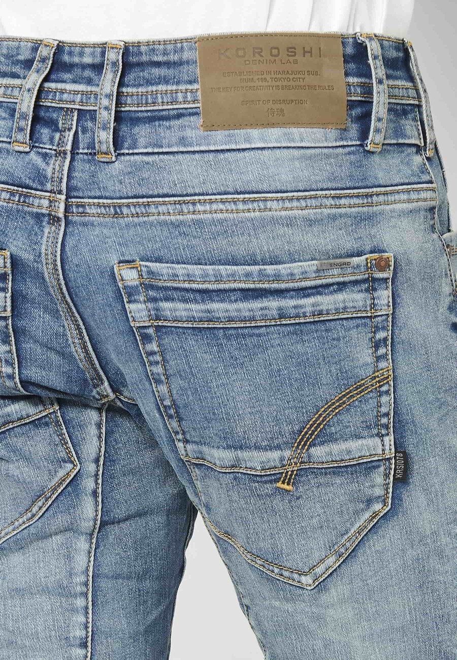 Light Blue long regular fit workwear pants with four pockets for Men 7