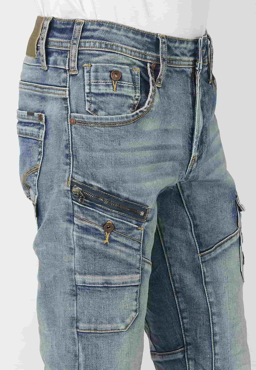 Light Blue long regular fit workwear pants with four pockets for Men 9