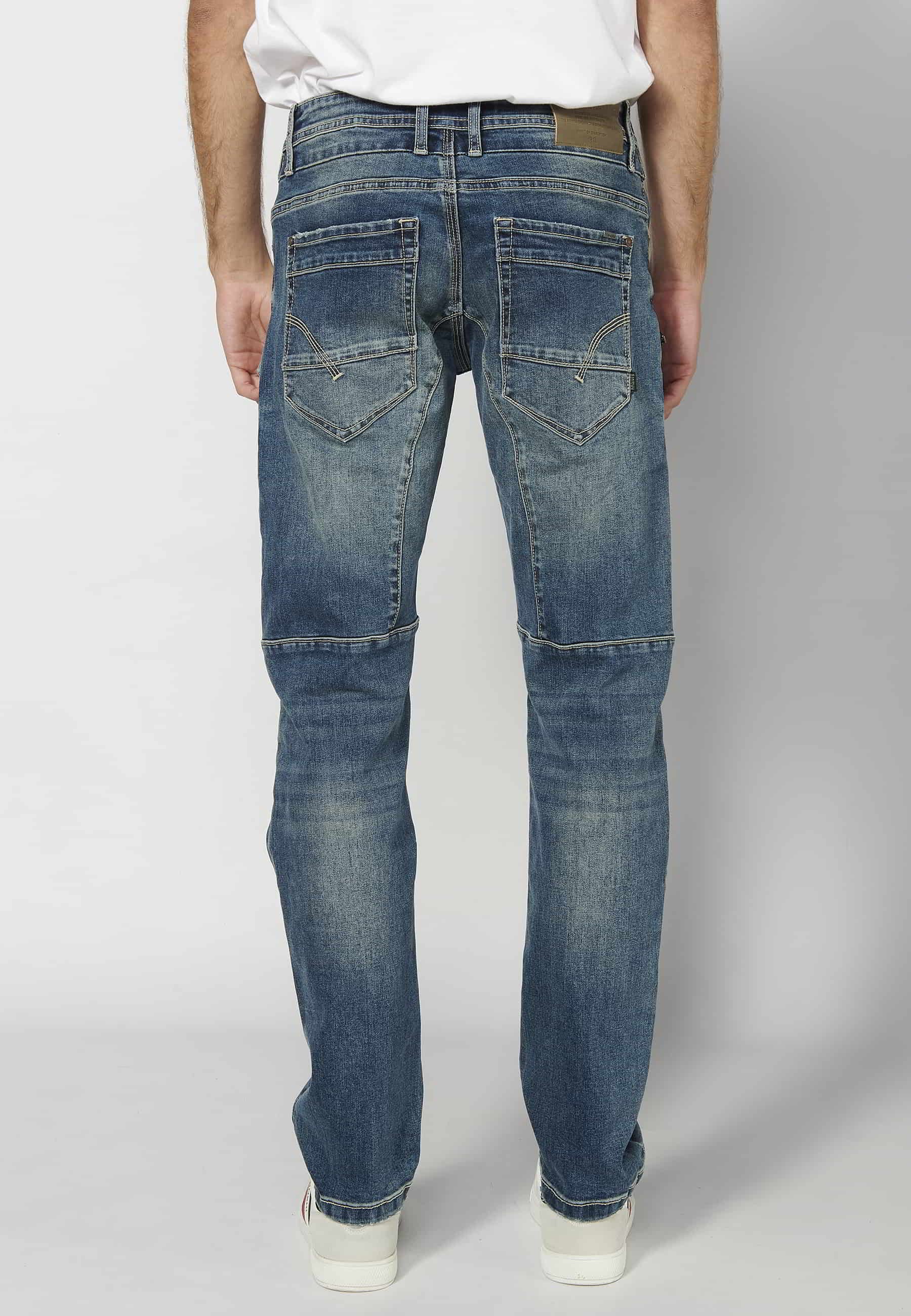 Pantalón jeans cargo largo straigth workwear regular fit con seis bolsillos color Azul Medio para Hombre