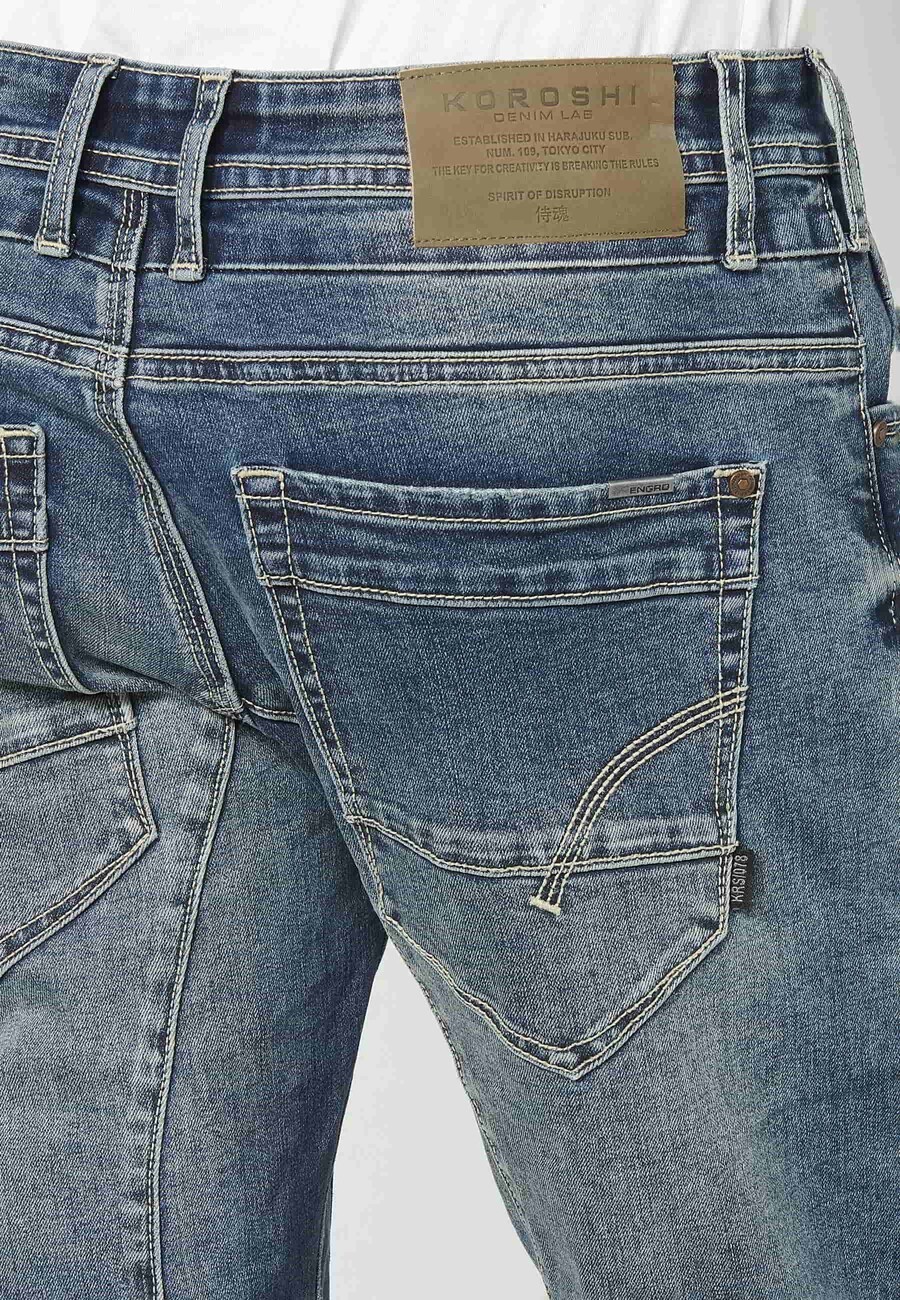 Pantalón jeans cargo largo straigth workwear regular fit con seis bolsillos color Azul Medio para Hombre 6