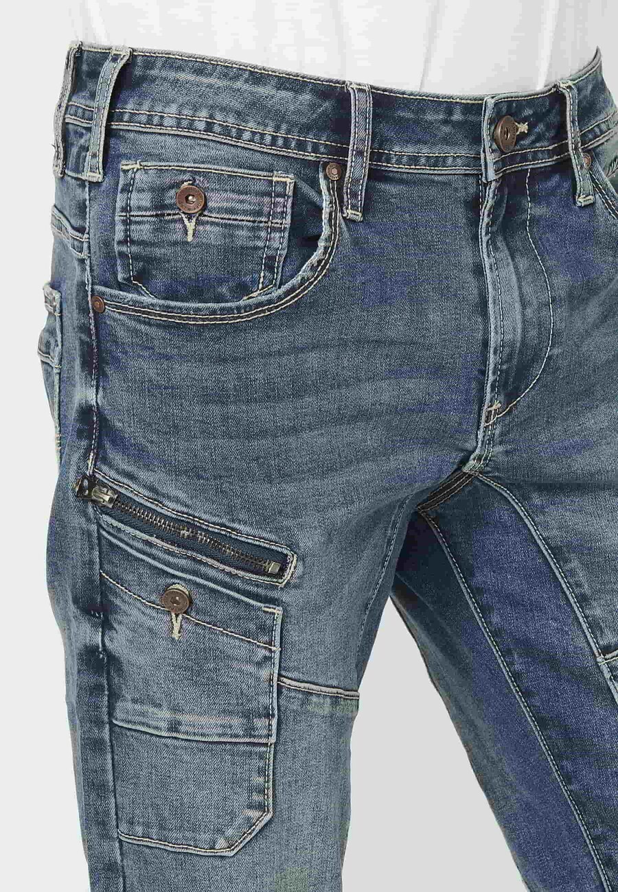 Pantalón jeans cargo largo straigth workwear regular fit con seis bolsillos color Azul Medio para Hombre 8