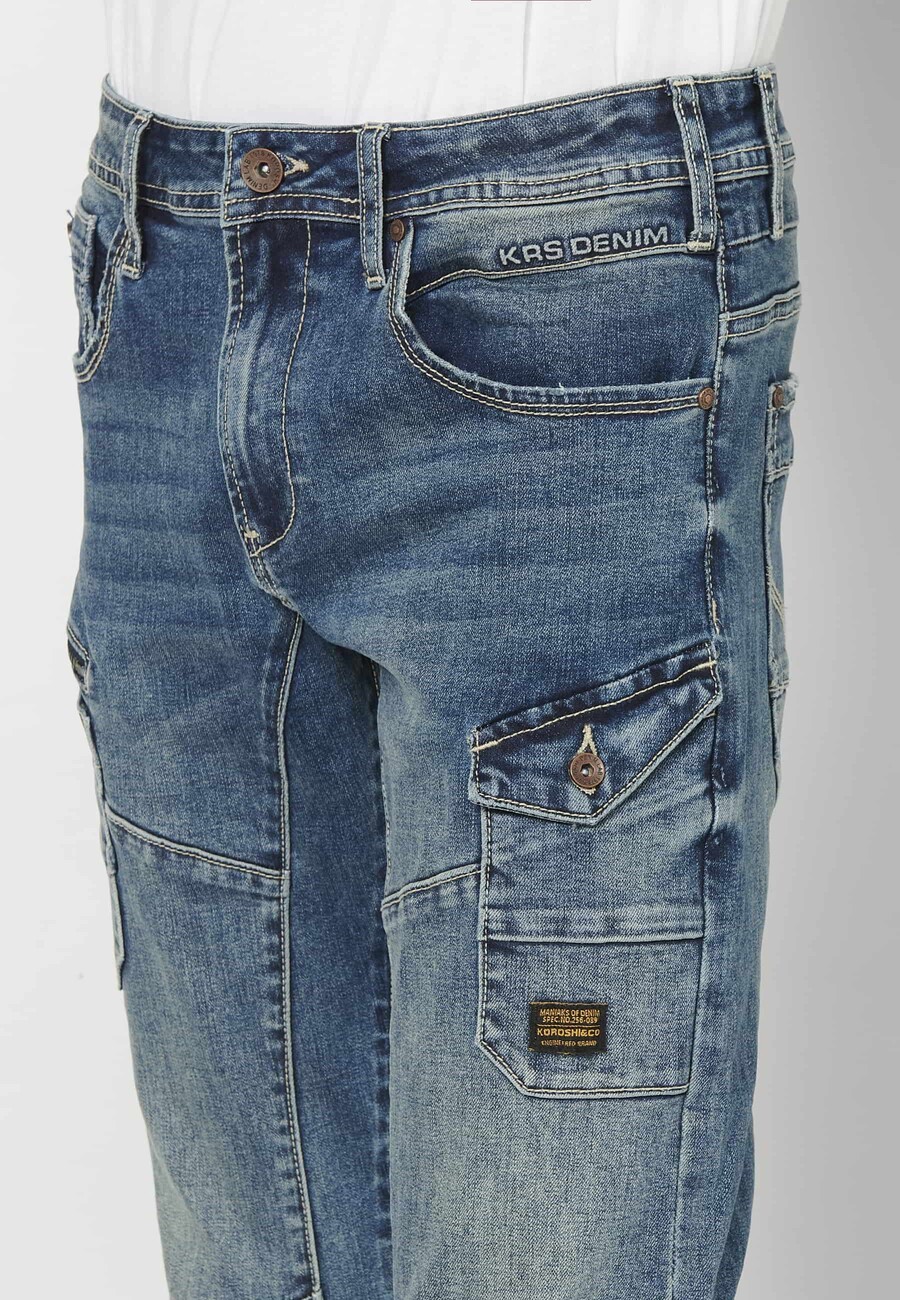 Pantalón jeans cargo largo straigth workwear regular fit con seis bolsillos color Azul Medio para Hombre 7