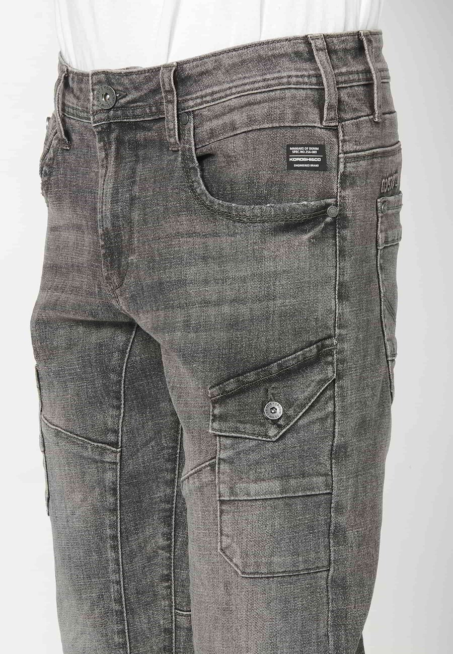 Long regular fit workwear pants with six pockets in Black Denim for Men 9