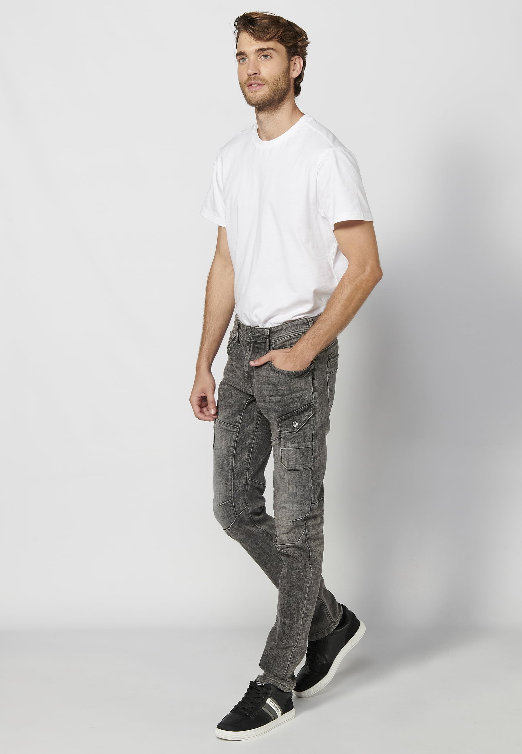 Pantalón cargo workwear regular fit con seis bolsillos color Denim Negro para Hombre