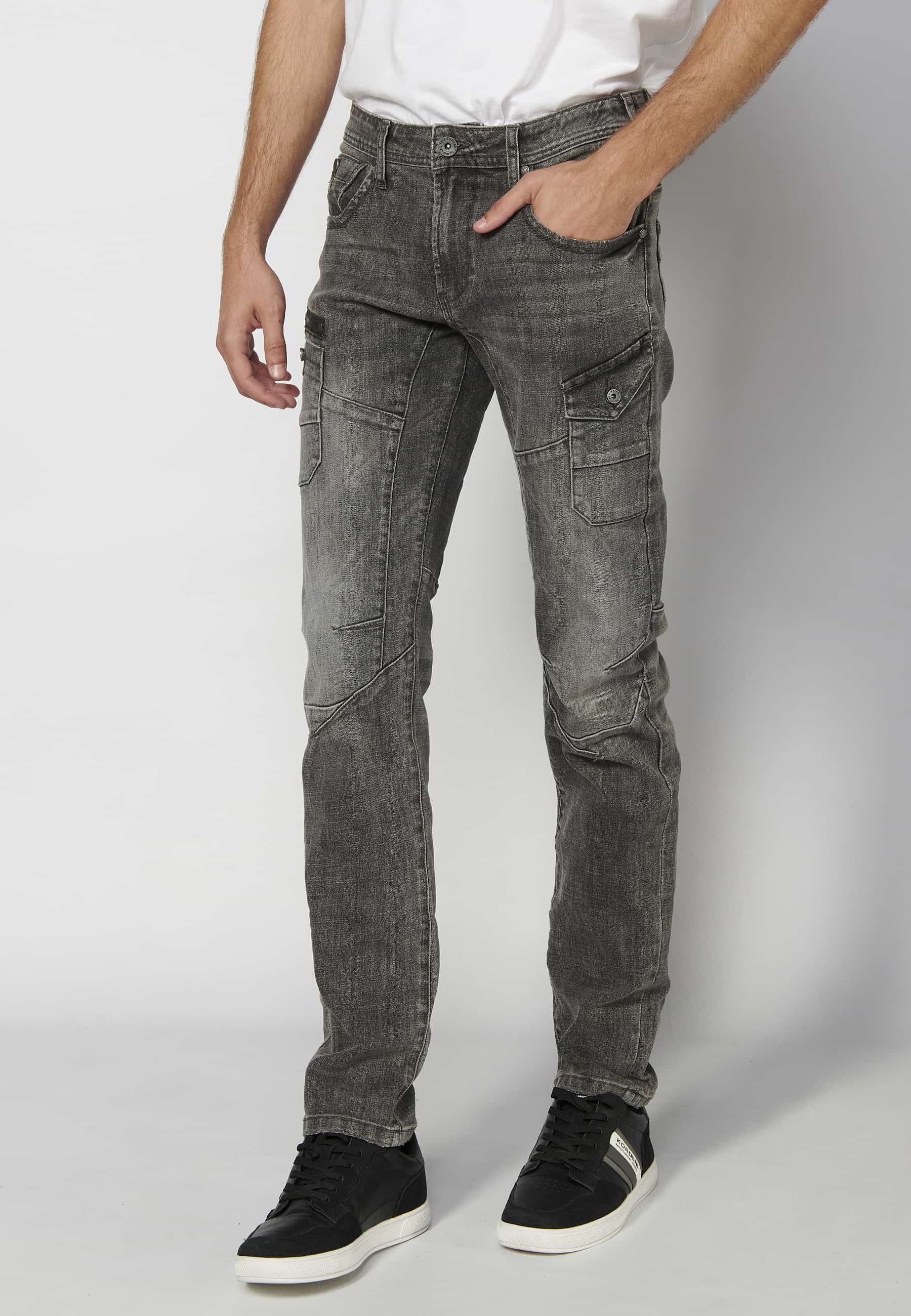 Pantalon long workwear coupe classique à six poches en Denim Noir pour Homme