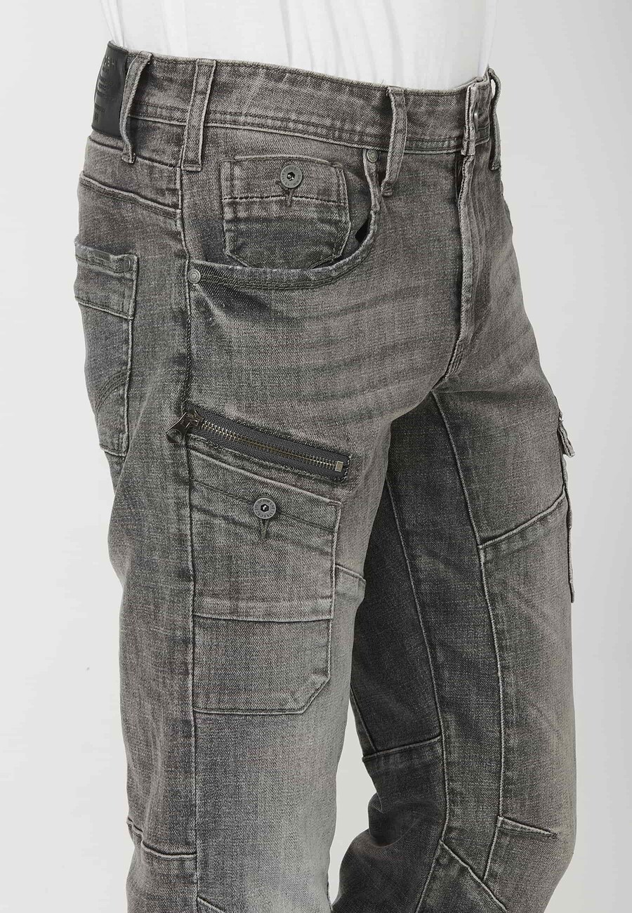 Long regular fit workwear pants with six pockets in Black Denim for Men 8