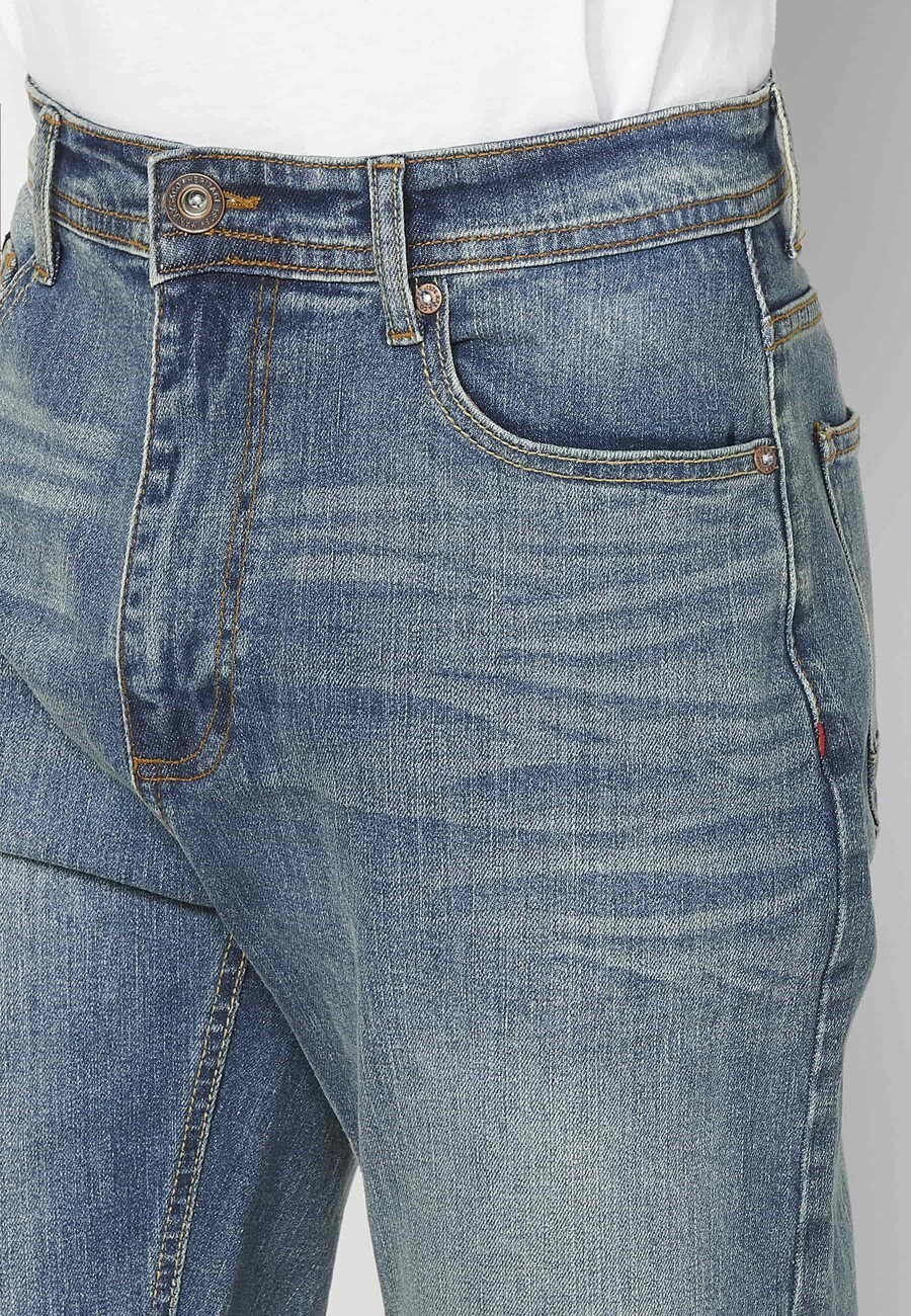 Long comfort fit pants, with five pockets, Light Blue color for Men 5
