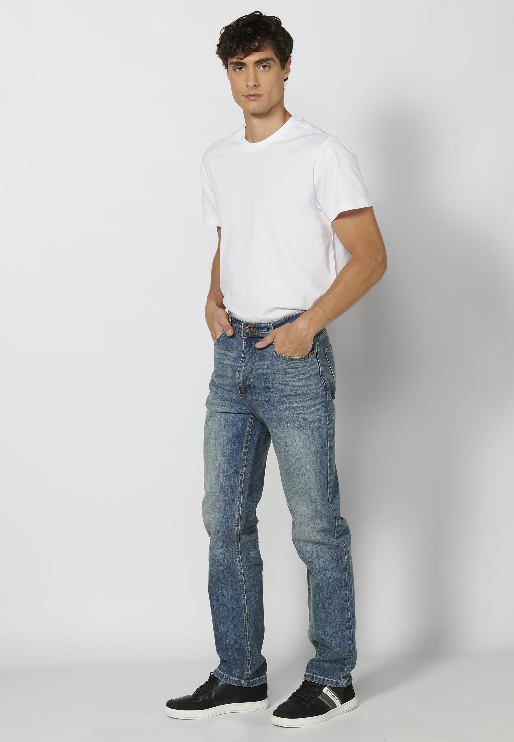 Long comfort fit pants, with five pockets, Light Blue color for Men